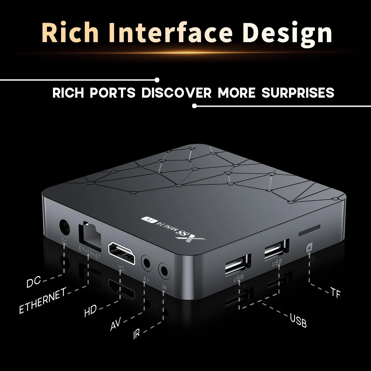 TV Box Android 14.0 2GB RAM 16GB ROM RK3518 Quad Core 100M Ethernet Dual WiFi 6 Bluetooth 5 Voice Control 4K HDR10