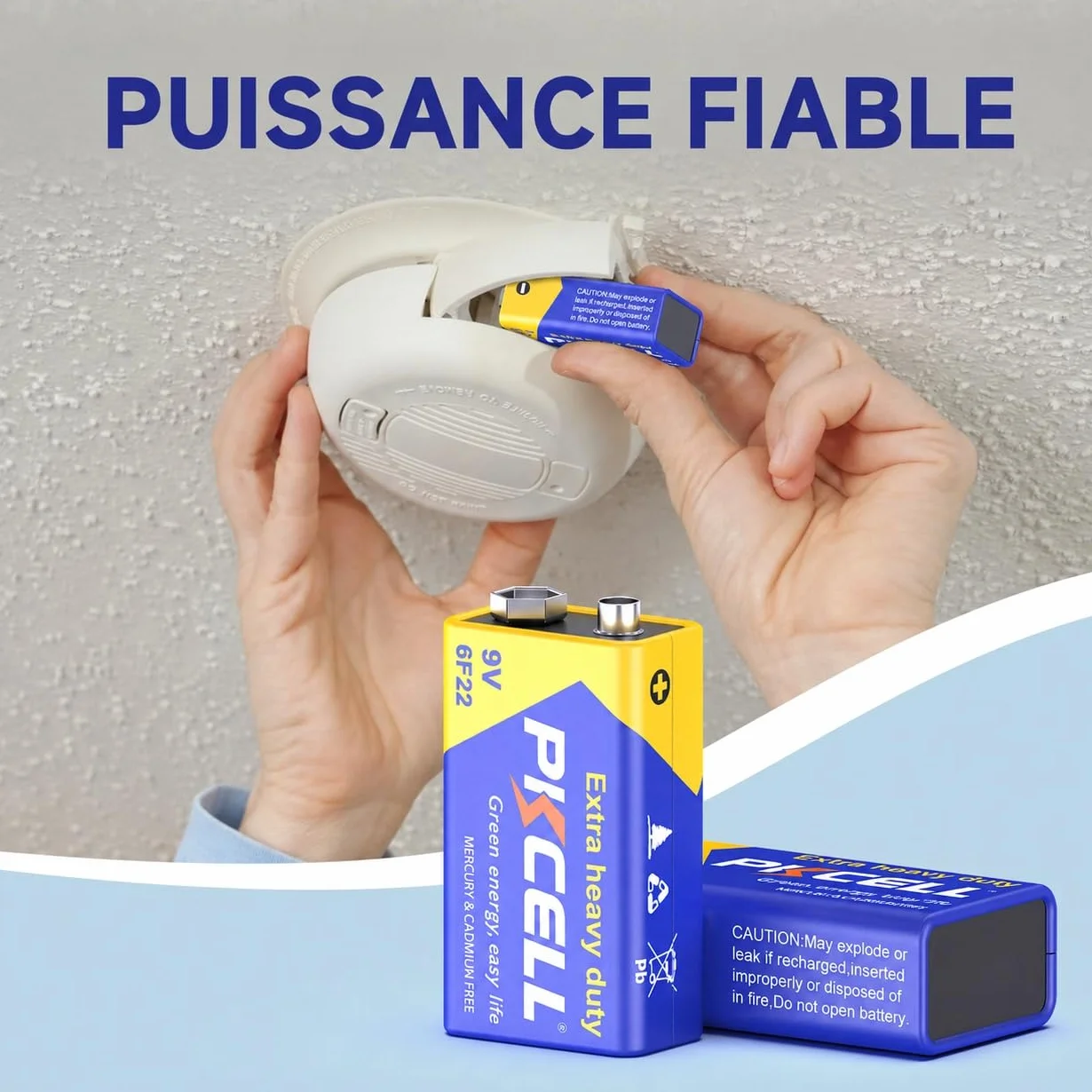 PKCELL Pile 9V 6F22 Carré Haute Performance 4 Pièces