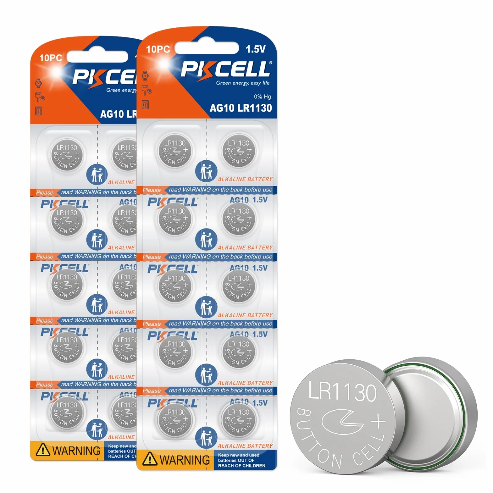 PKCELL LR1130 AG10 Piles Bouton alcaline Longue durée Lot de 20