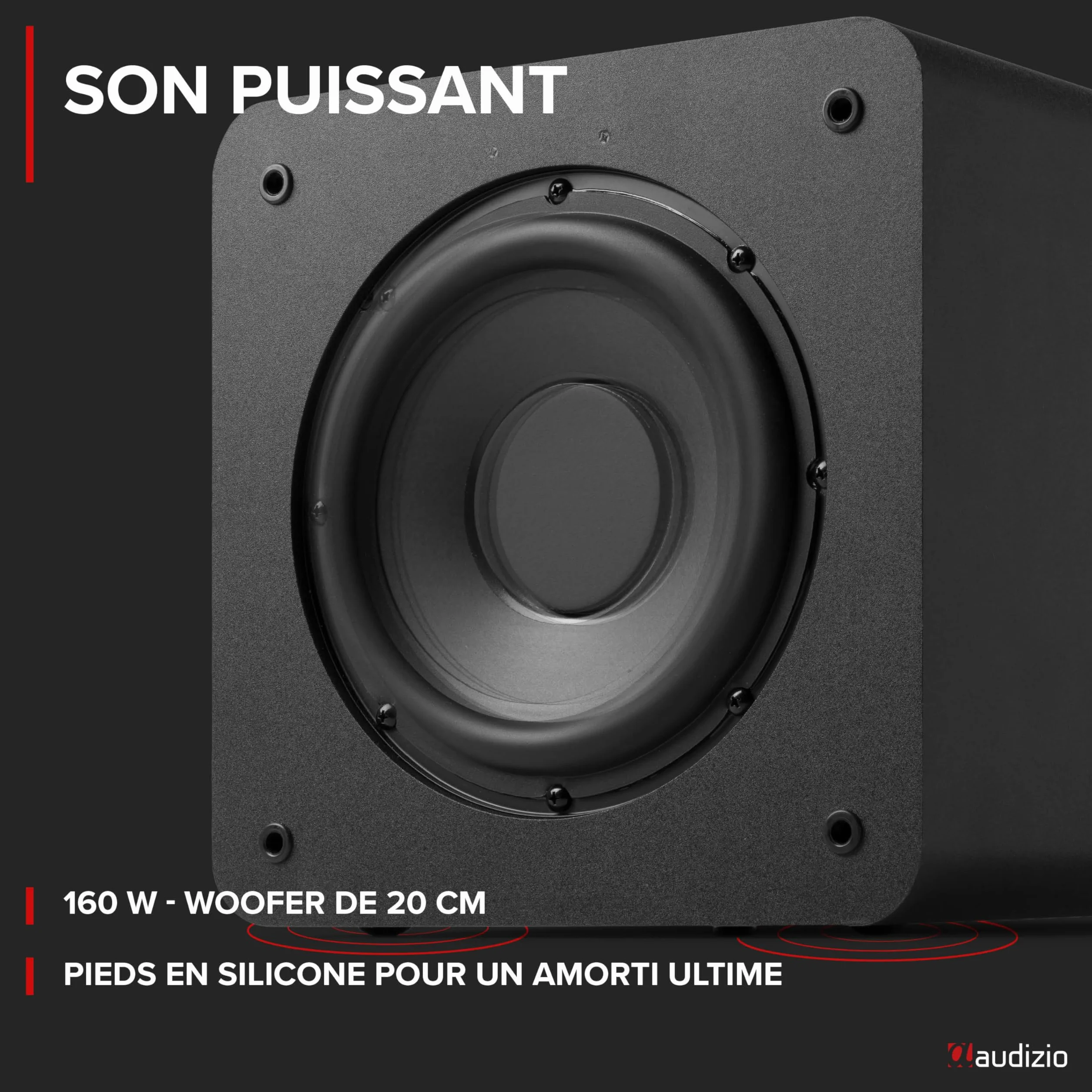 Audizio SW80D Caisson de Basses Actif Hi-Fi 160W Subwoofer 8" avec Réglage Crossover et Volume Indépendant