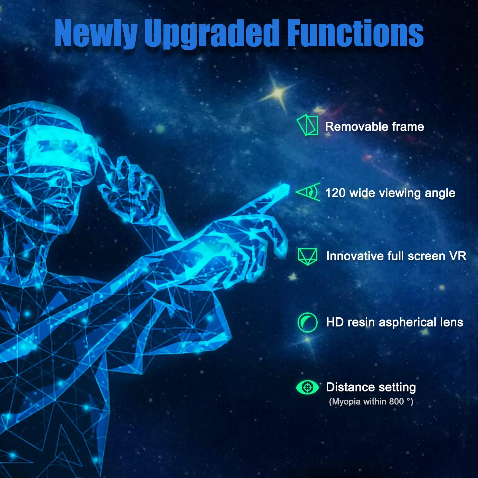 Casque VR 2K HD Anti-Lumière Bleue pour Jeux Films Compatible Android iOS Noir