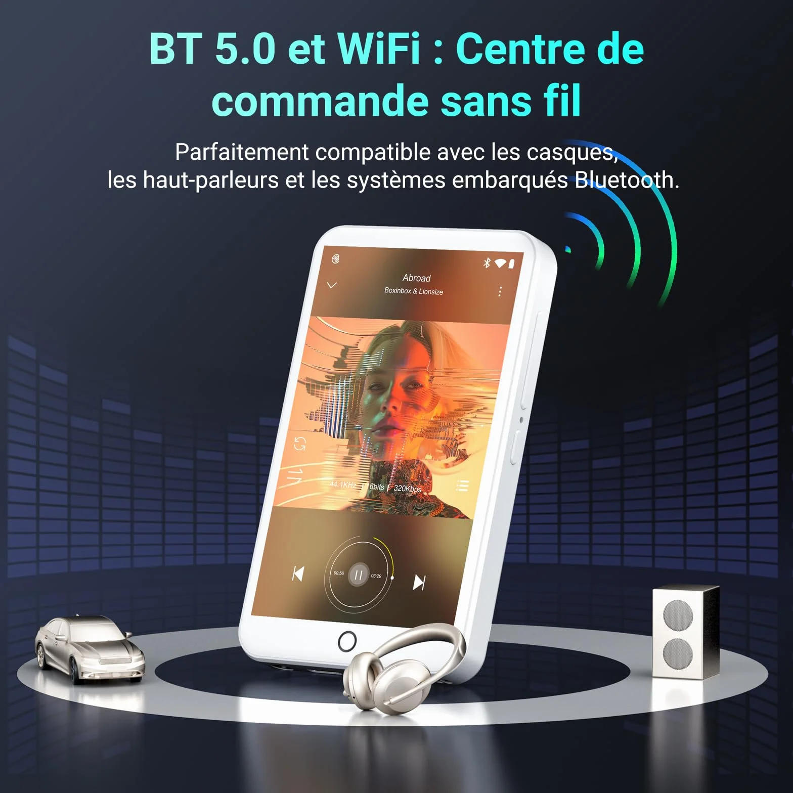 Lecteur MP3 Bluetooth WiFi Android 13 Écran Tactile 4" 3 Go RAM 32 Go ROM Radio FM