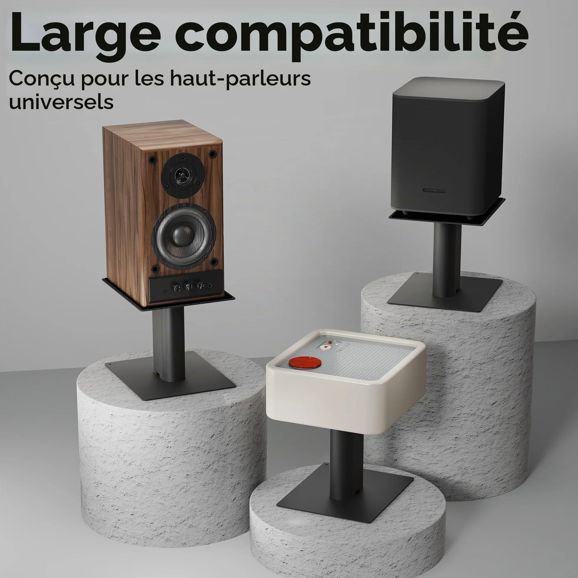 suptek Support d'Enceinte de Bureau avec Plateau 16,5 x 20 cm, Universel Supports de Haut-parleurs Idéal pour Home Cinéma et Bureau,Hauteur 157 mm Charge Max 20 kg, Lot de 2, Noir SDM003MB