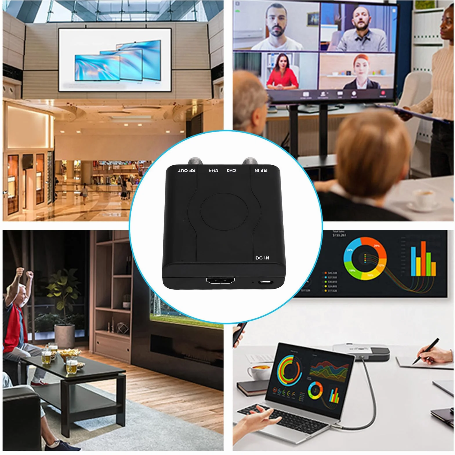 PUSOKEI Modulateur HDMI vers RF HDM61, Adaptateur Convertisseur HDMI Coaxial PAL 1080P NTSC