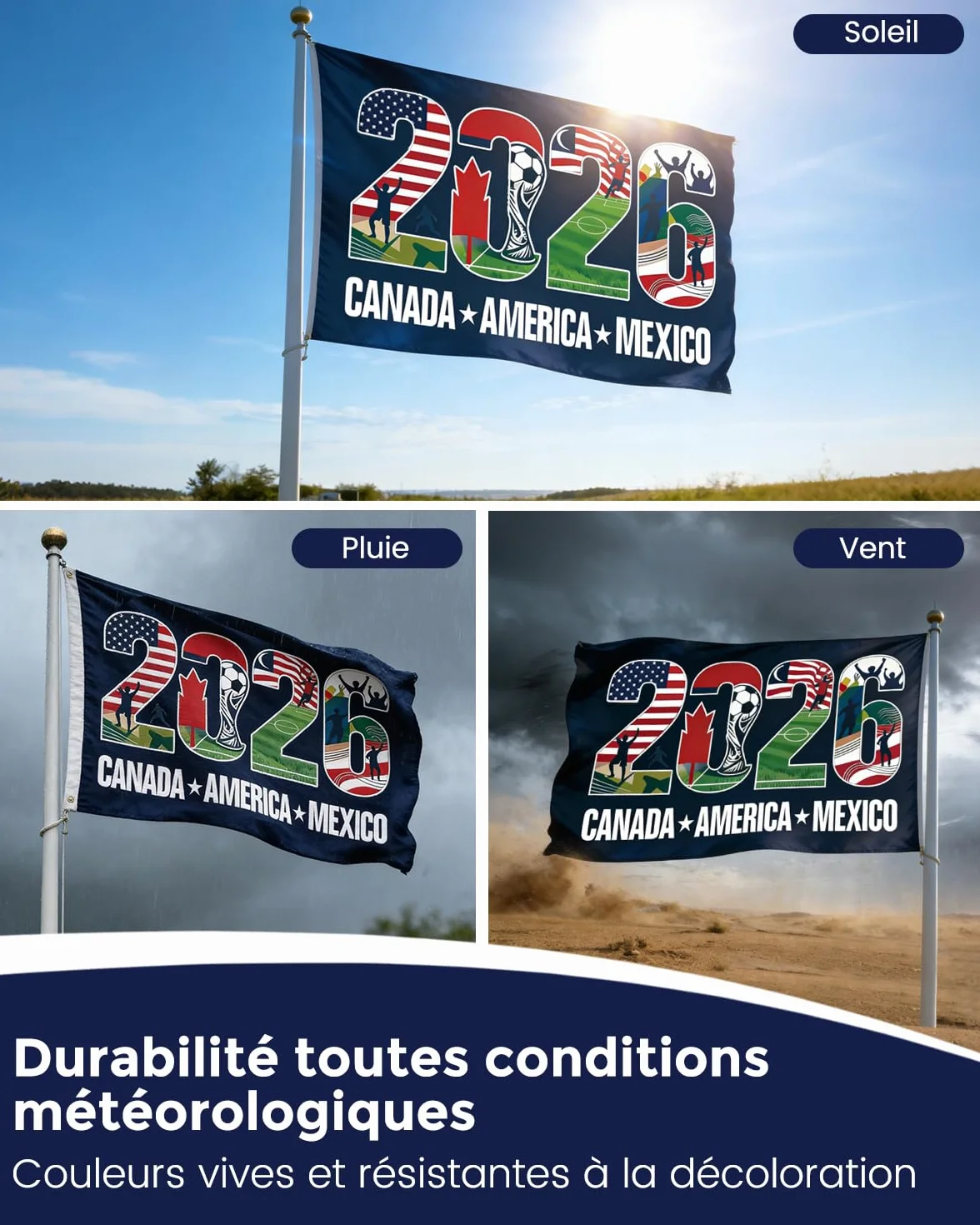 Drapeau Coupe du Monde 2026 150×90 CM Fanion Foot
