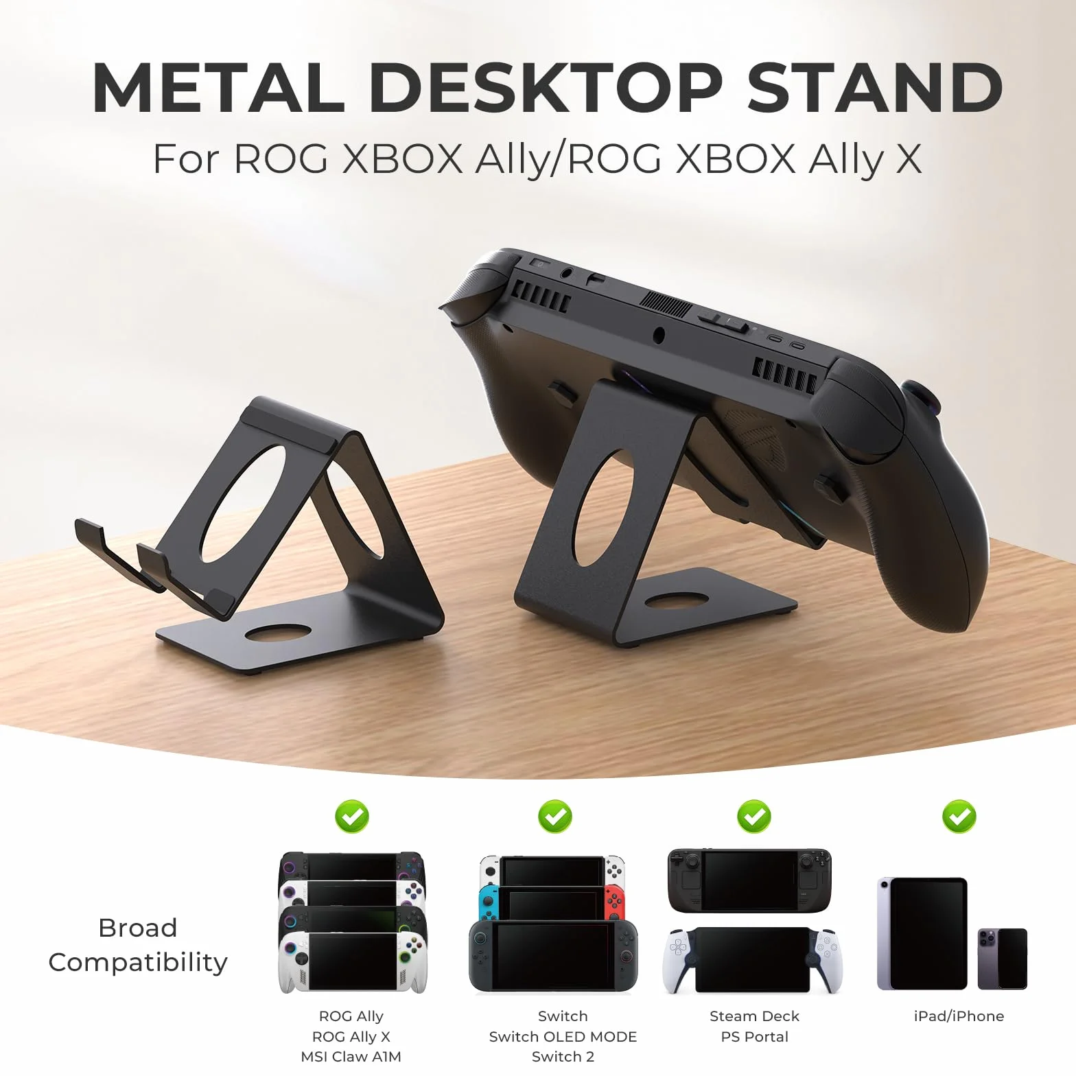 Support de bureau compatible avec ROG Xbox Ally/Ally X/PlayStation Portal/Steam Deck/ROG Ally/X/Switch 2, support de console de jeu portable avec coussinet en silicone antidérapant (noir)