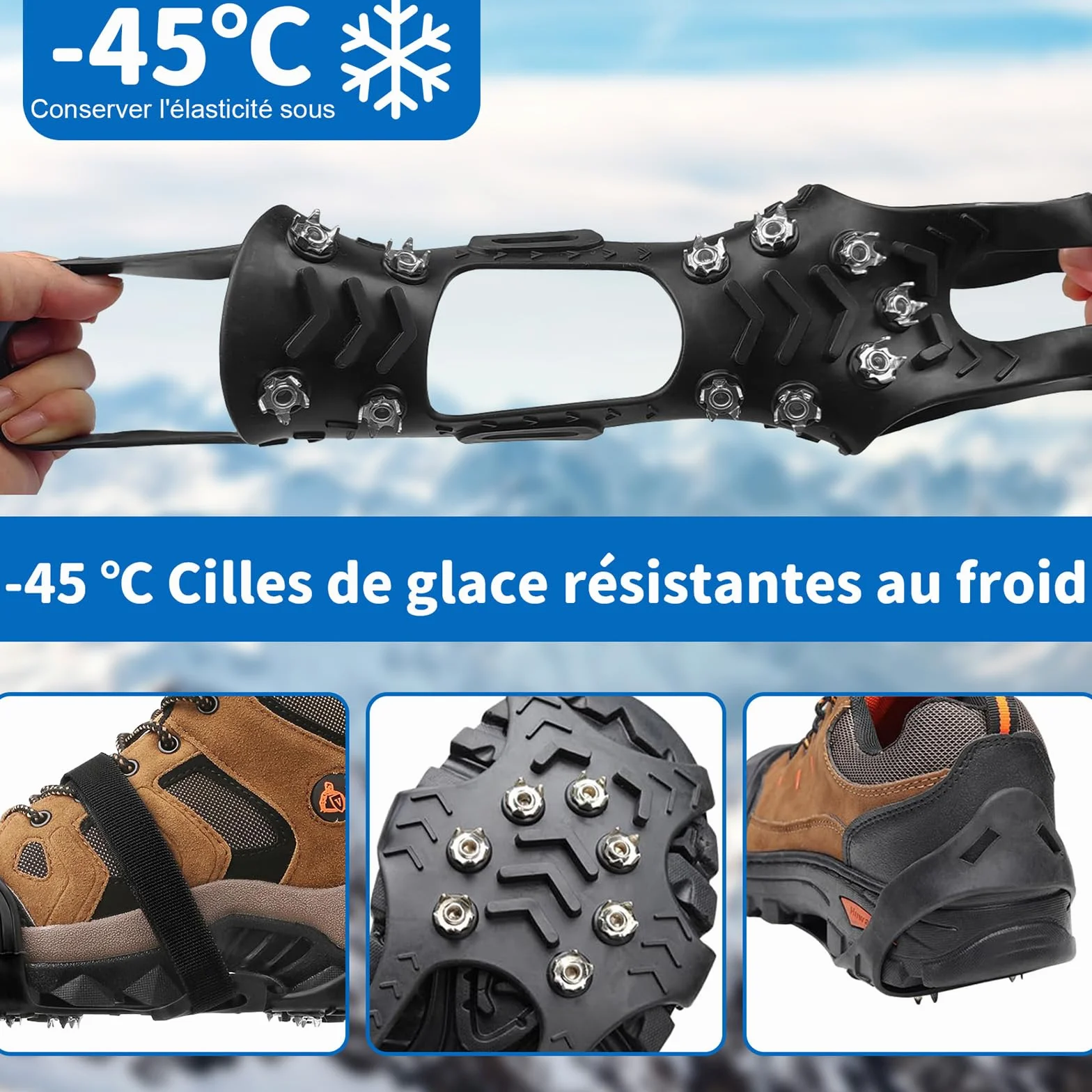 Crampons Chaussures Anti Verglas Neige et Glace Traction Antidérapant Universelles pour Hiver Randonnée Pêche
