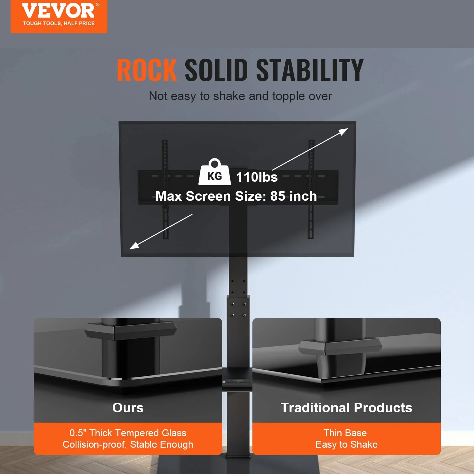 VEVOR Support TV Pivotant 81,3-216 cm, Pied Réglable en Hauteur, Charge 45 kg, VESA 400x800 mm