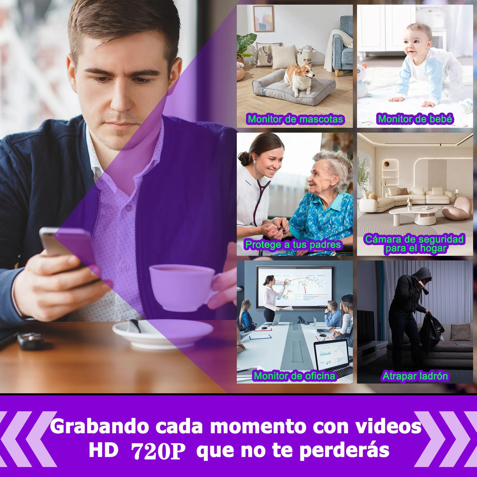 Caméra Espion WiFi 1080P Mini Caméra Surveillance Discrète Détecteur Mouvement (Olive)