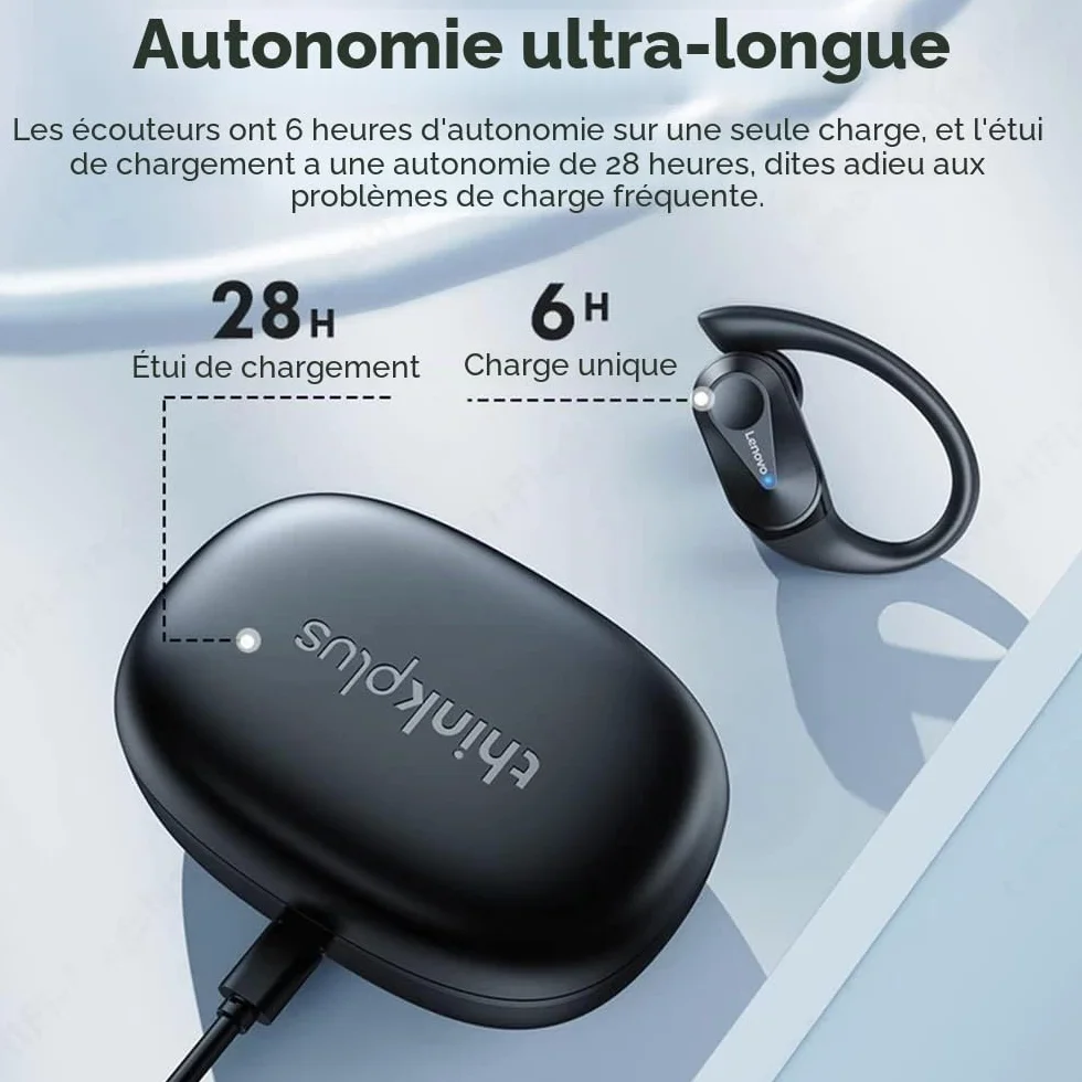 Lenovo LivePods LP75 Oreillettes Bluetooth 5.3 Sport Gym/Running Crochet d'oreille