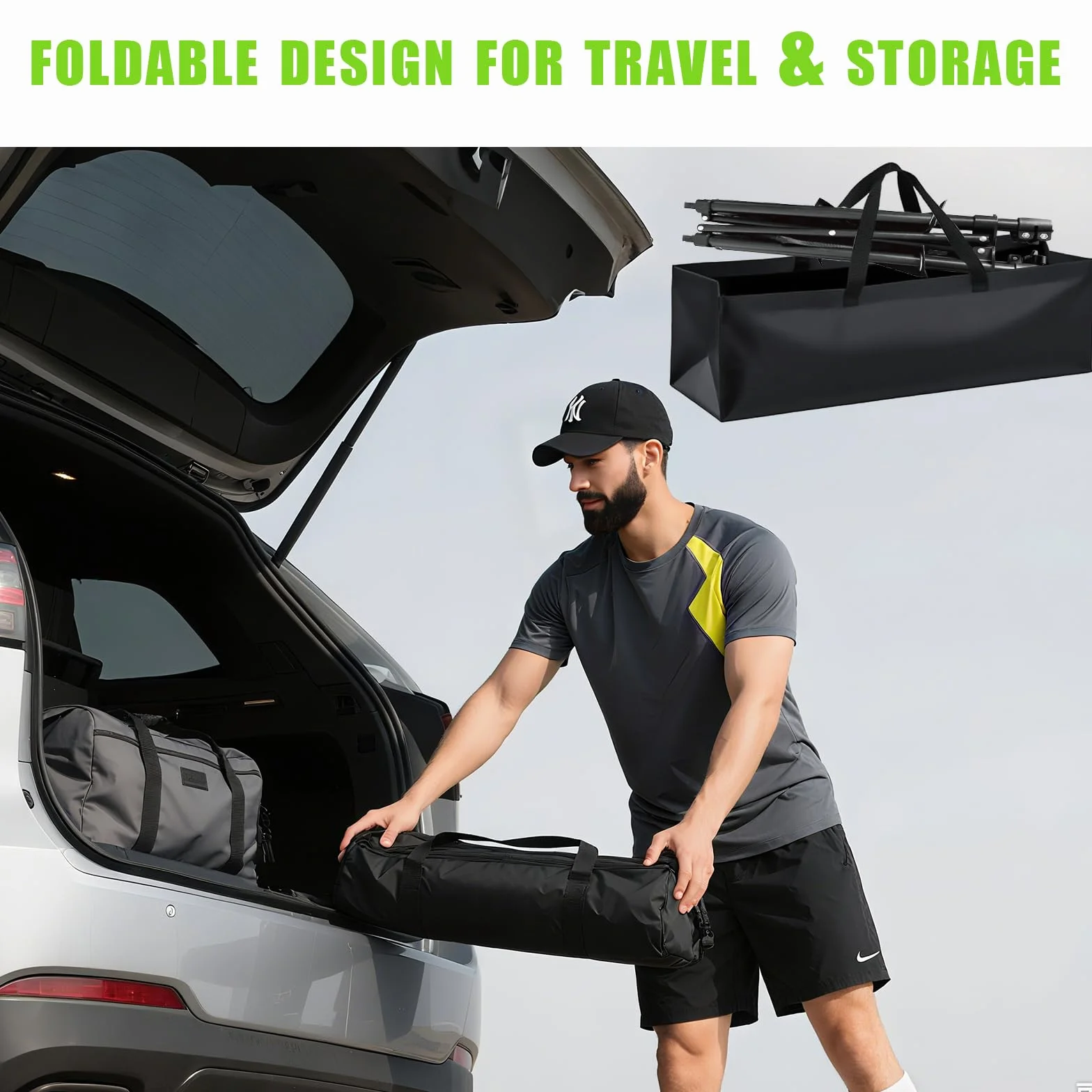 Panier à balles de tennis pliable avec roues, hauteur réglable, capacité 150 balles, sac de rangement