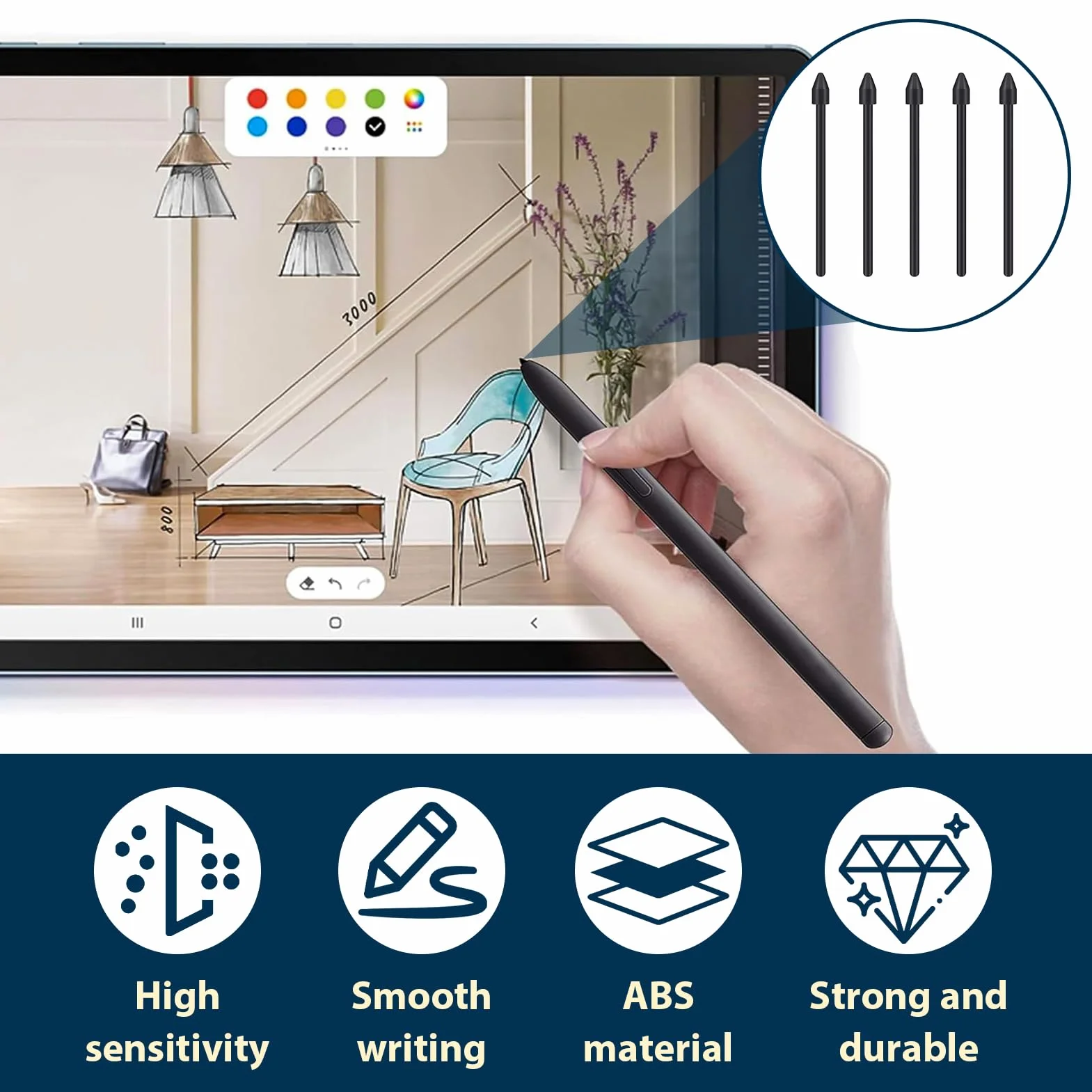 Pack de 12 Pointes pour Samsung S Pen, Compatible Galaxy Tab S8/S8+/S8 Ultra/S7/S7+/S7 FE/S6/S6 5G/S6 Lite, Noir