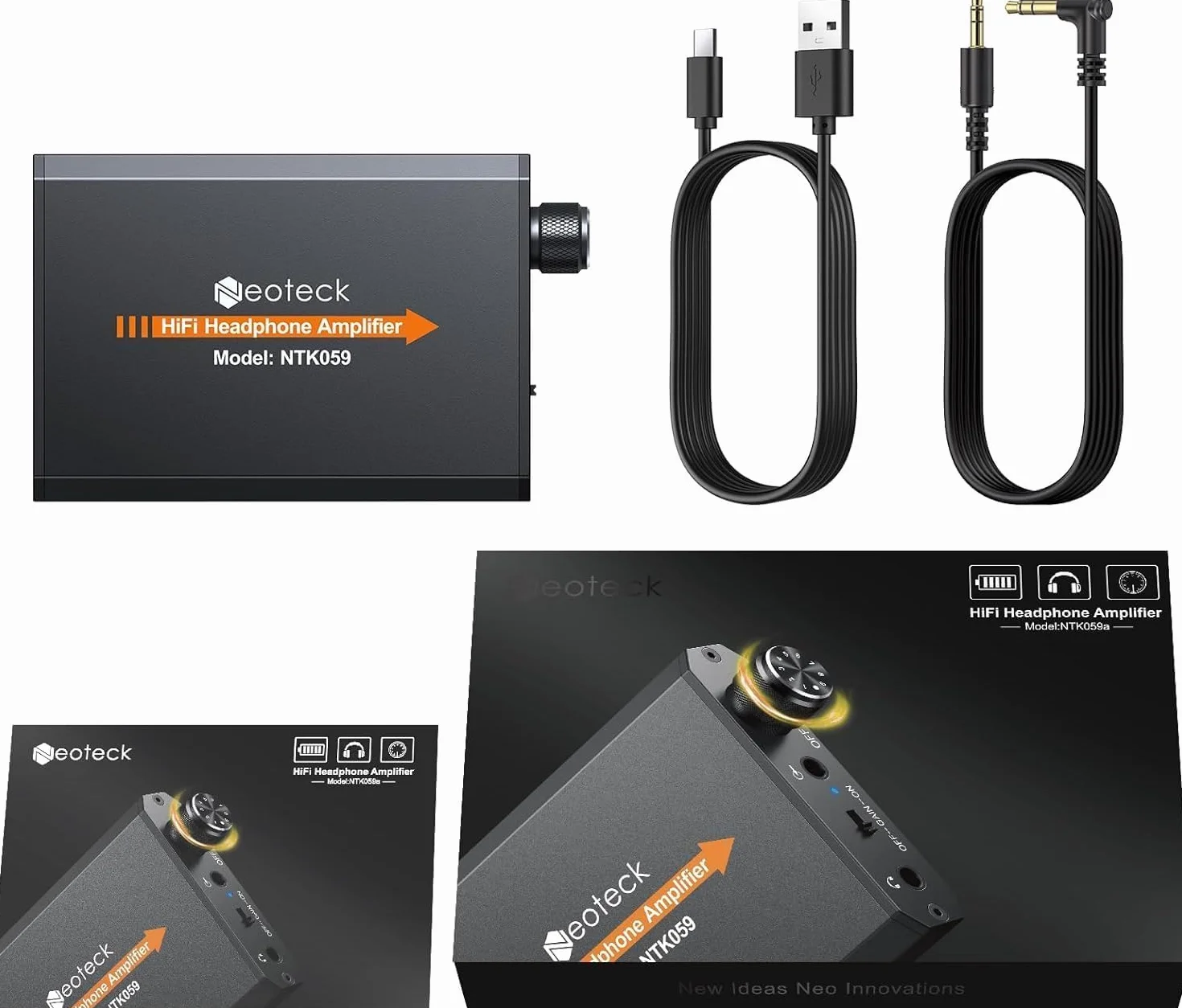 Neoteck Amplificateur de Casque Portable Audio 3.5 mm Casque HiFi Écouteurs avec Batterie au nLithium Mat Surface en Aluminium pour MP3 MP4 Téléphones Ordinateur
