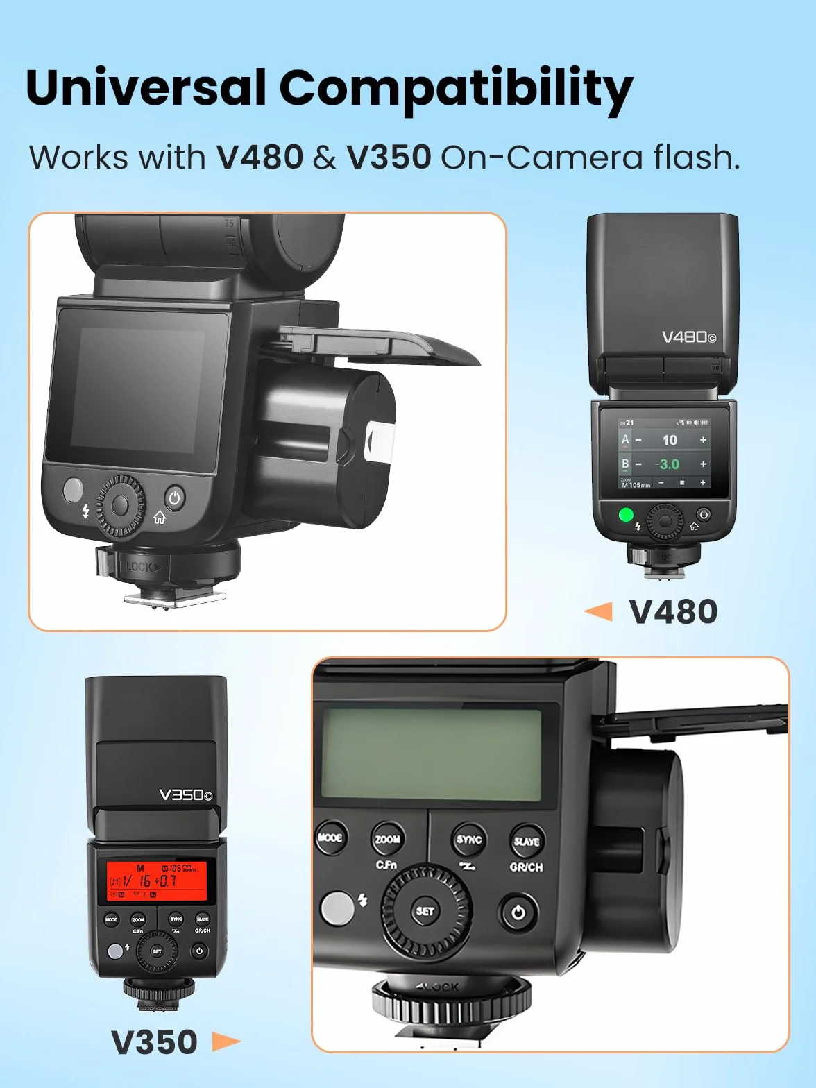 GODOX VB22 Batterie au Lithium pour Godox V480 V1MID V350 Flash, par Exemple V480S V480C V480N V480F V1Mid-N V1Mid-S V1Mid-C V1Mid-F V1Mid-O, 7,2V 2200mAh Batterie Rechargeable, Recharge Via USB-C