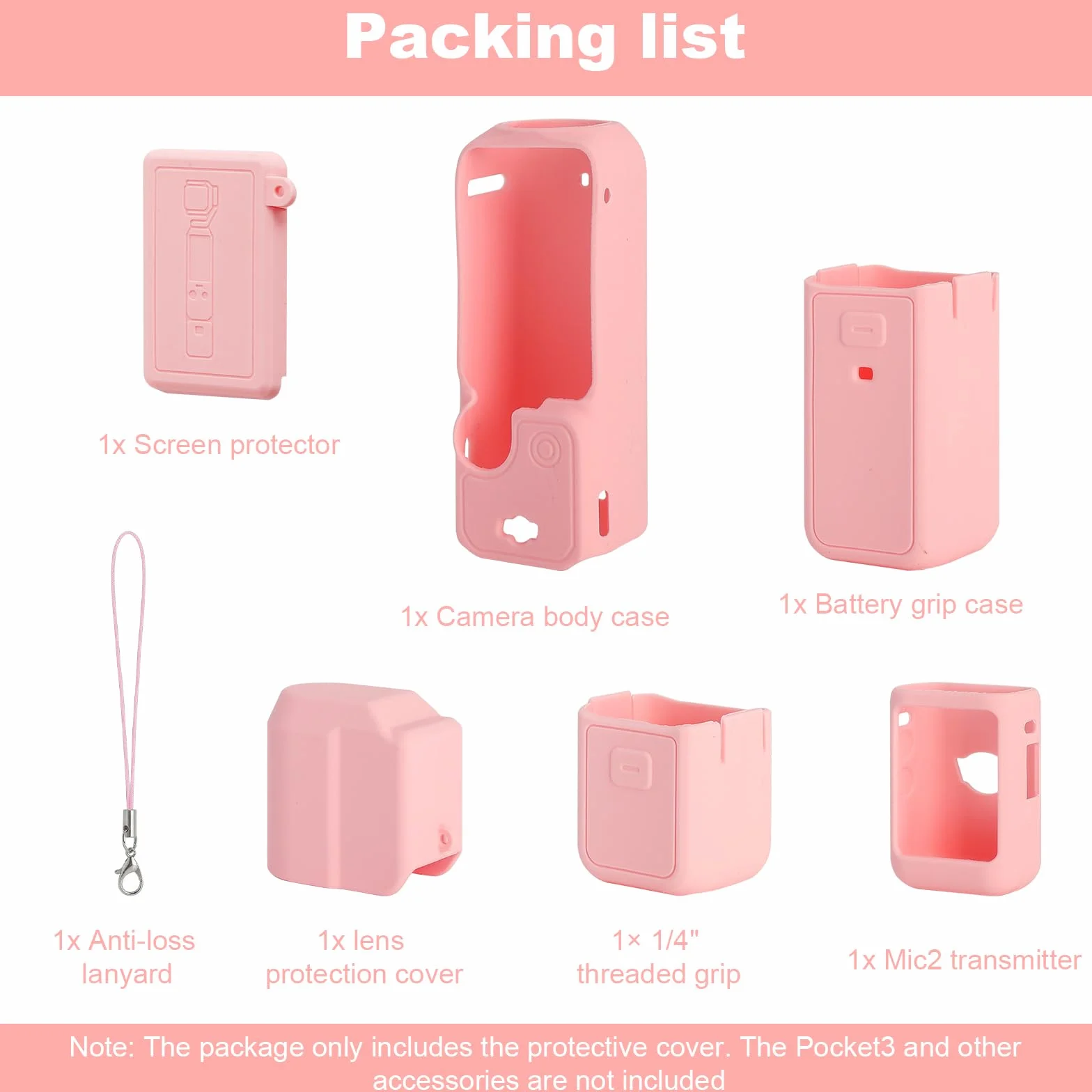 Housse Silicone DJI Osmo Pocket 3, Étui Protection Antichoc avec Dragonne, Coque Antidérapante Ajustement Parfait, Rose