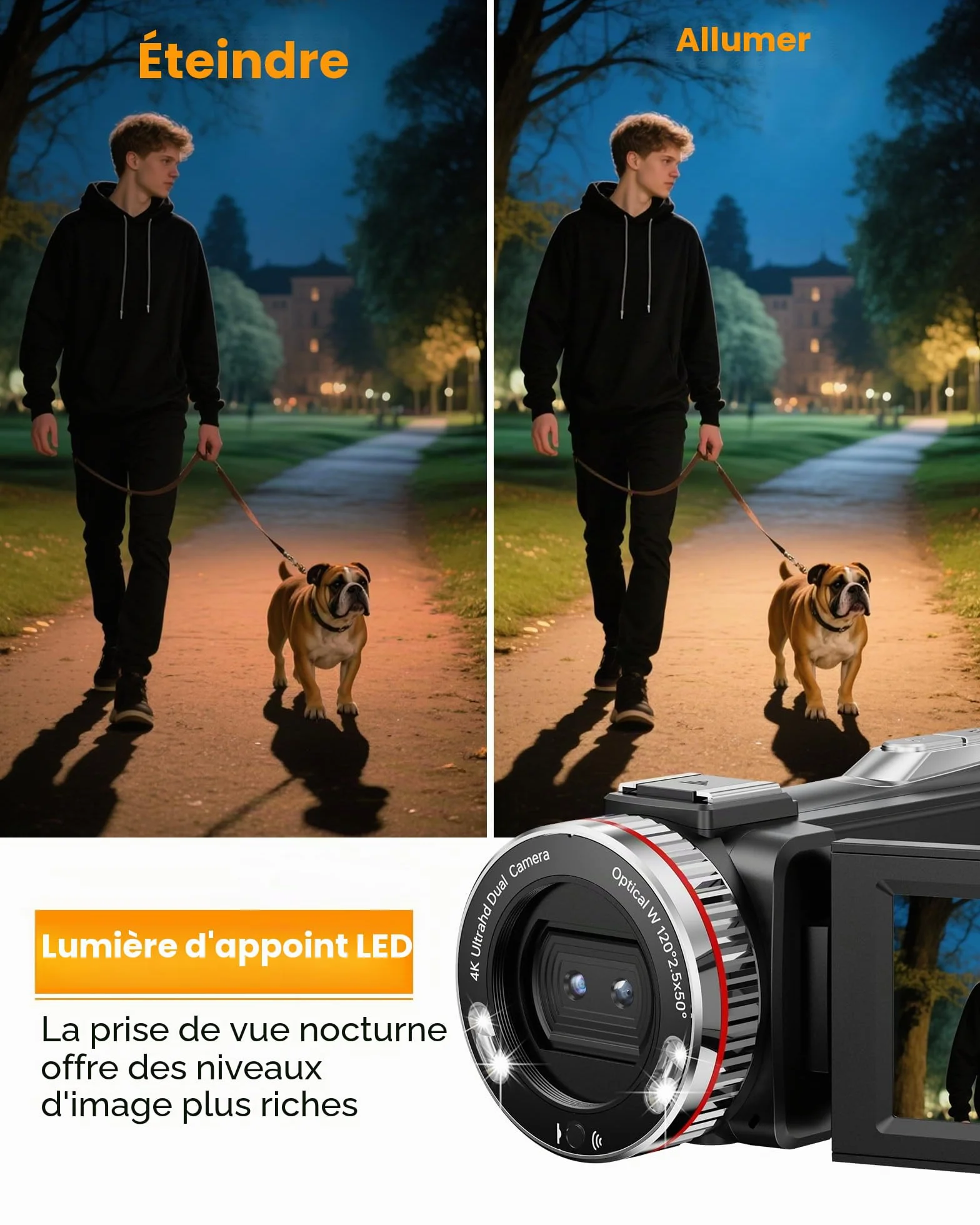 Caméscope 4K 48X Zoom Numérique 21X Vlogging Caméra avec Carte 32 Go, Microphone, Télécommande