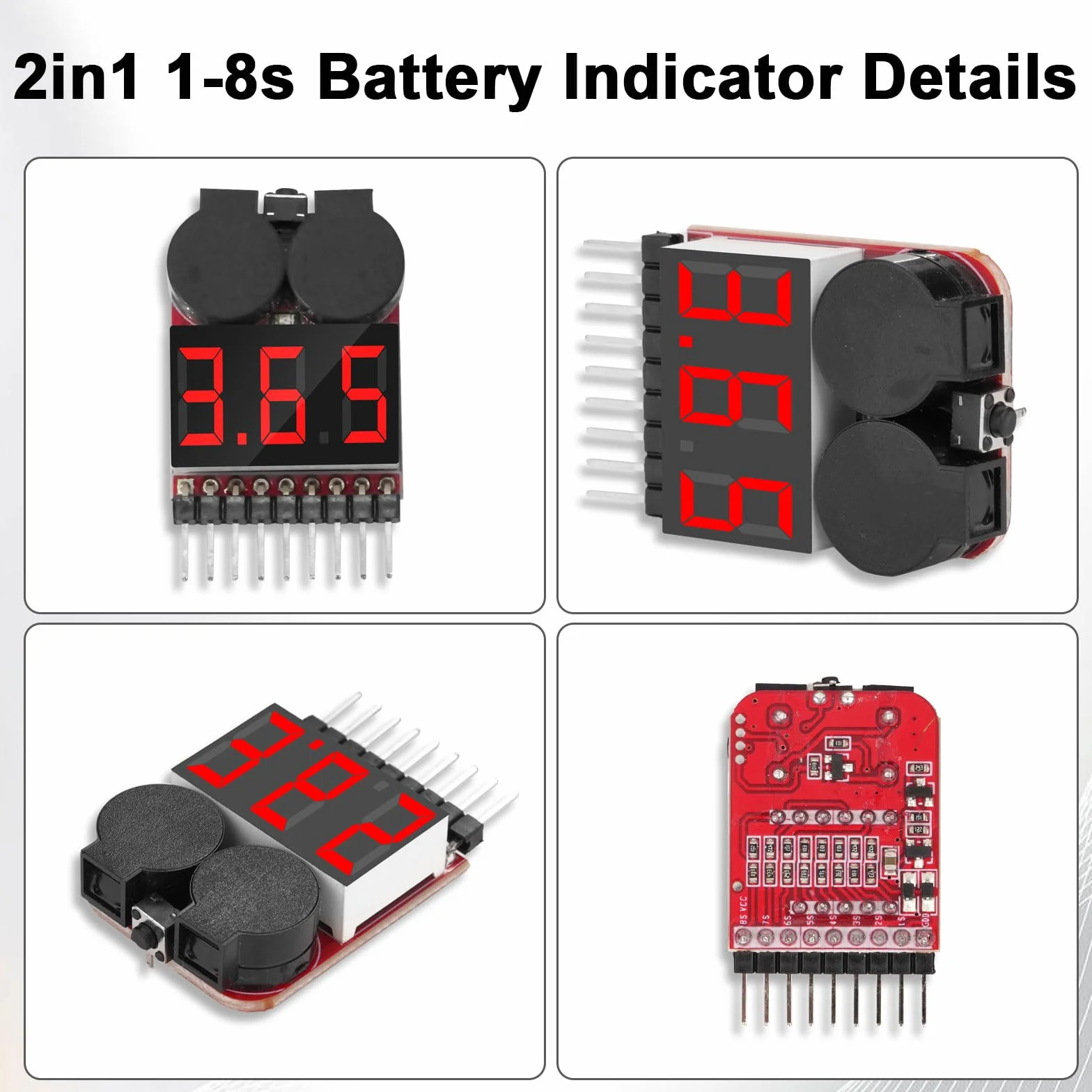 RUIZHI 1-8S Lipo Testeur Batterie Moniteur, Alarme de Basse Tension de Batterie au Lithium, Indicateur de Niveau Testeur de Batterie avec Indicateur LED pour Lipo/Life/LiMn/Batterie Li-ion(6 Pièces)