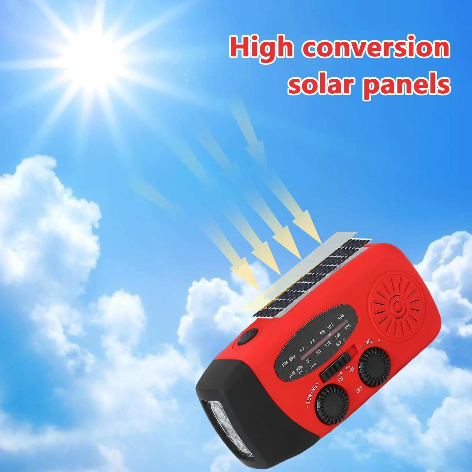 Radio à manivelle solaire LED AM/FM météo recharge téléphone portable camping randonnée urgence jaune