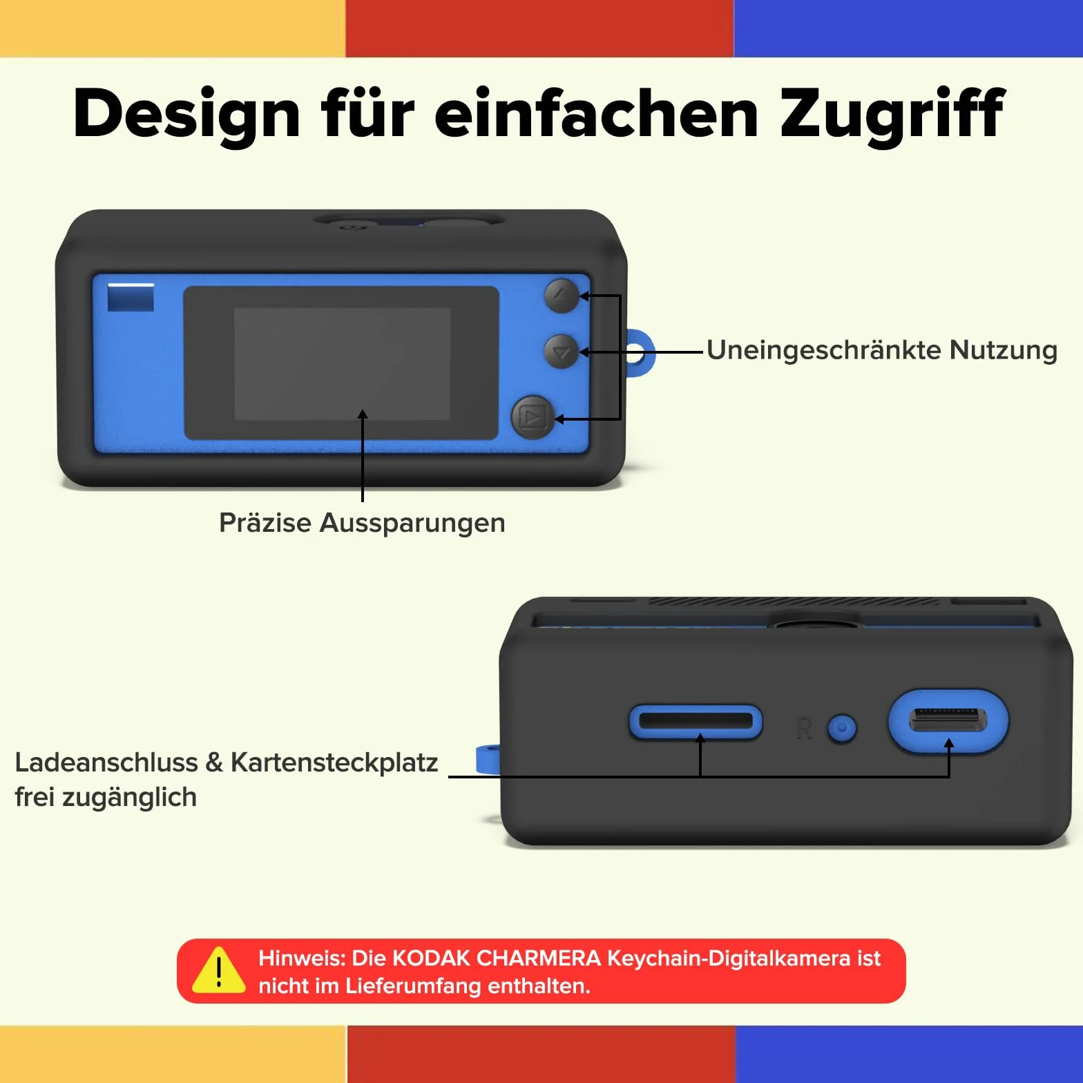 Coque de protection en silicone pour appareil photo numérique Kodak Charmera Keychain avec cordon de transport