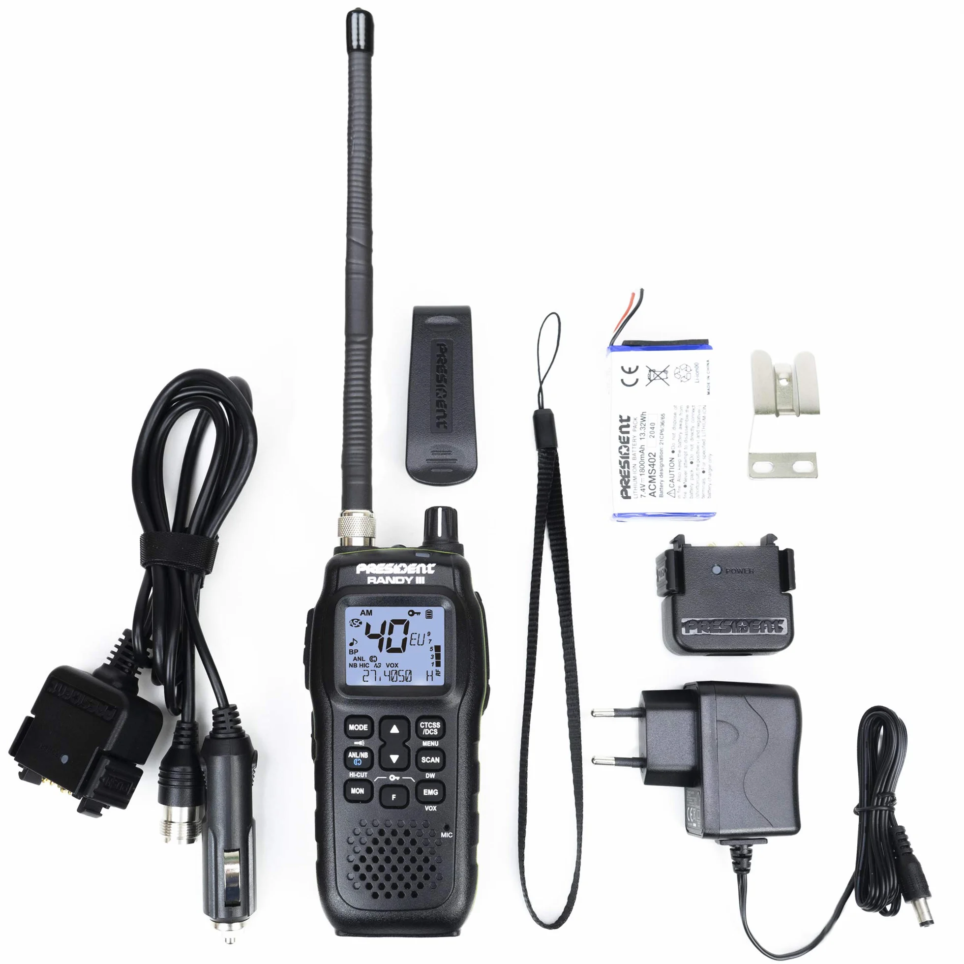 Président Randy-III Am/FM walkie CB 27 Batterie Lithium 1800 mAh