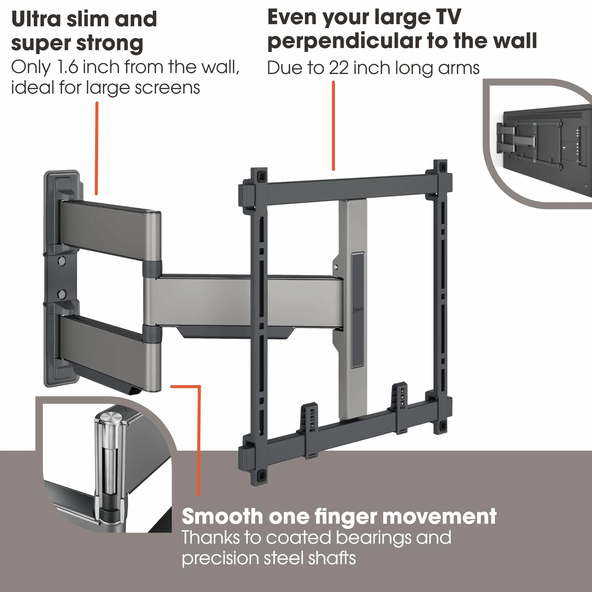 Vogel's Elite 5445 Support Mural TV pivotant et Ultra-Mince pour téléviseurs de 32 à 65 Pouces, Max. 35 kg, Pivote jusqu'à 180°, Support TV orientable Max. VESA 400x400, Universellement Compatible