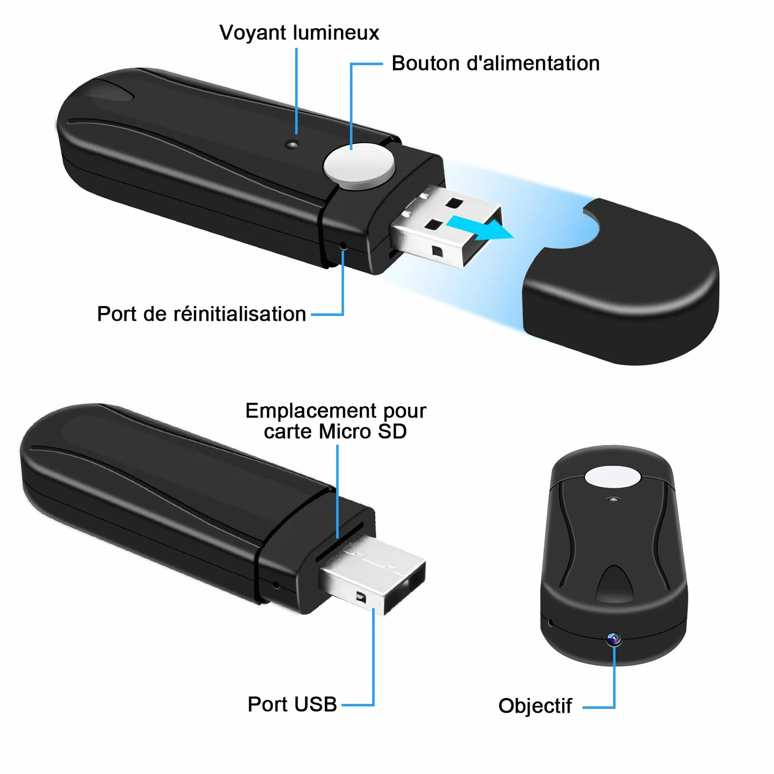 Caméra Espion,Mini Camera Cachée sans Fil Clé USB,Mciro HD 1080P Caméra de Surveillance avec Détection de Mouvement aux pour Réunions et à Une Utilisation en Activités en Plein air