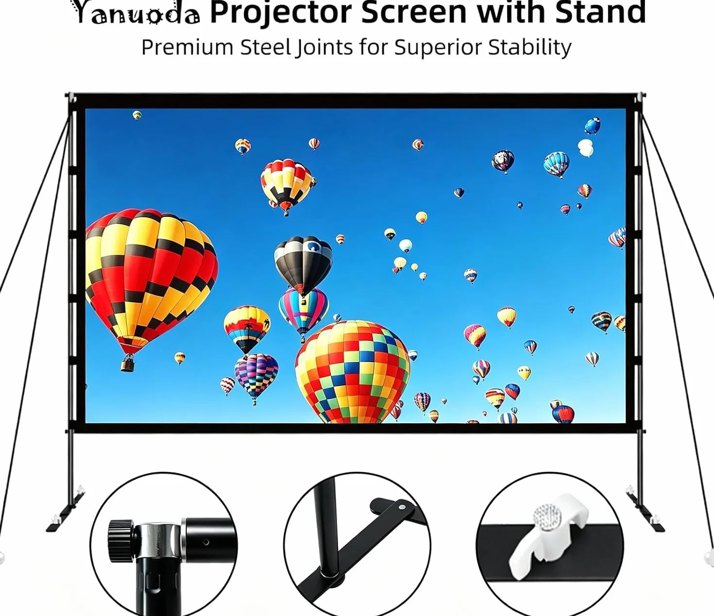 Écran de Projection 120" 4K HD 16:9 Anti-Pli avec Support Renforcé pour Home Cinéma Intérieur Extérieur