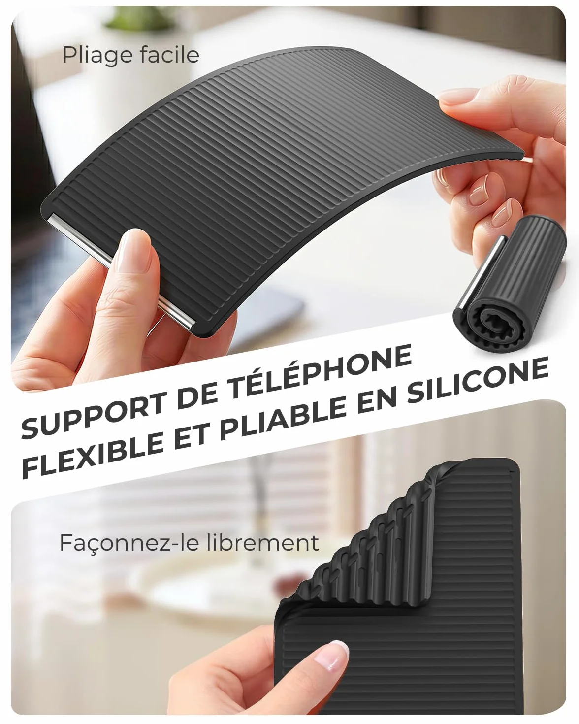 SEANCHEER Support de Téléphone Silicone Souple Pliable Compact Portable Réglable Antidérapant