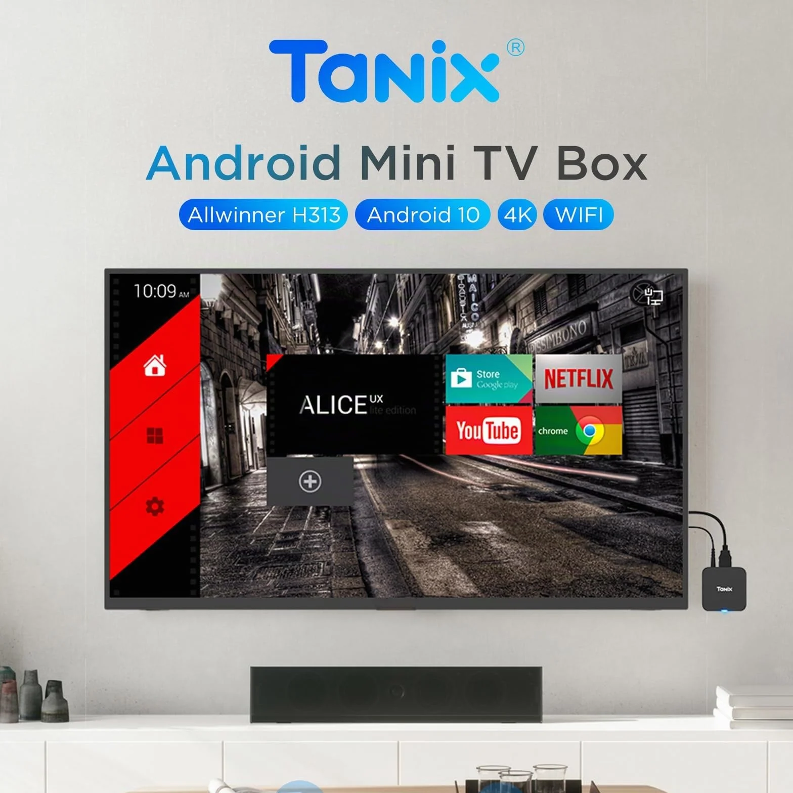Android TV Box 10.0, Android Box 2 Go RAM 16 Go ROM, Allwinner H313 Quad-Core Arm Cortex A53, Support WiFi et USB 4K Smart Box TV