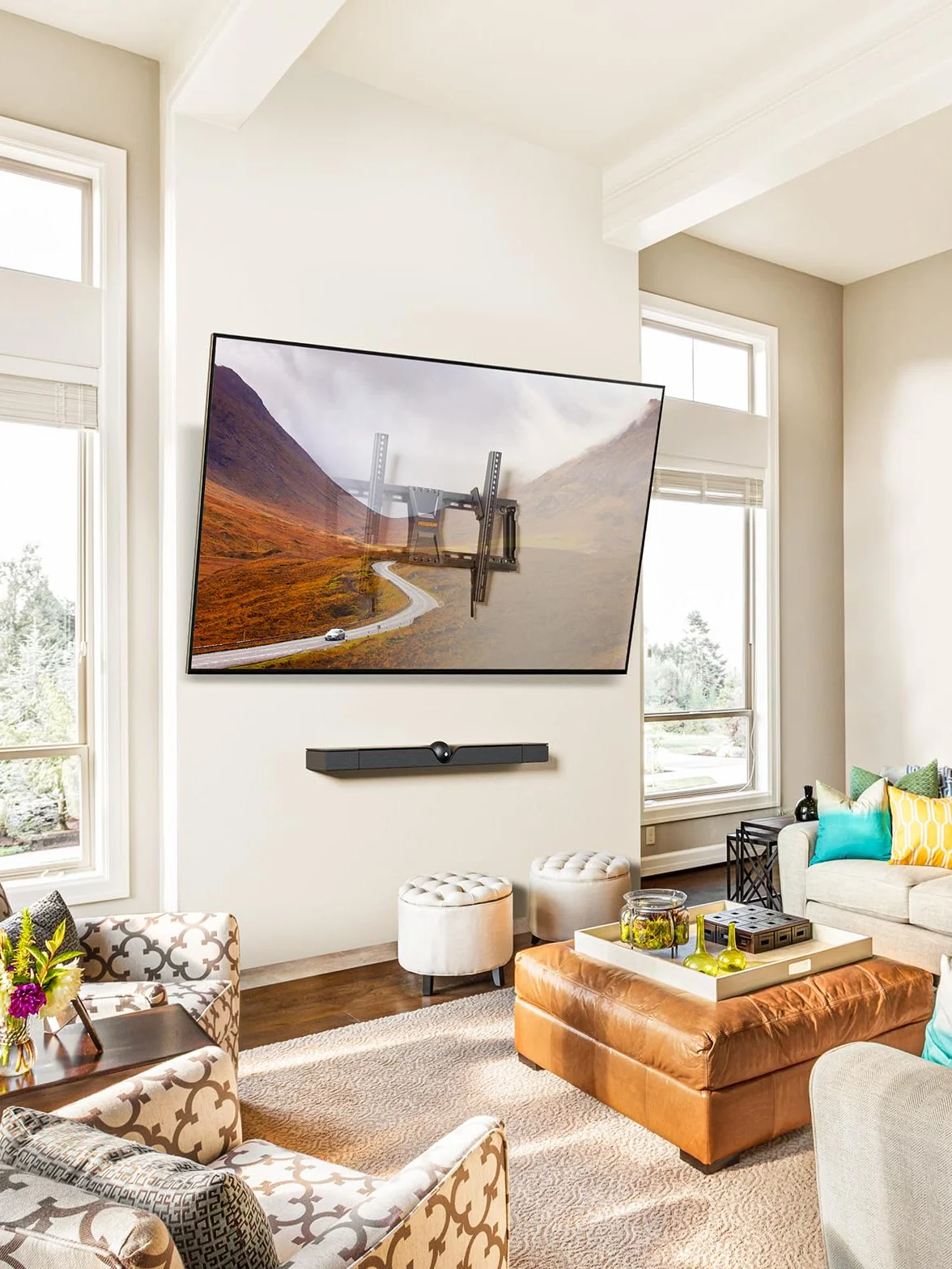 Perlegear Support Mural TV Inclinable pour téléviseurs de 37-82 Pouces Plasma OLED LCD jusqu'à 60 kg, Fixation Murale TV inclinable pour téléviseurs Plats ou incurvés Max VESA 600x400mm, PGLT5