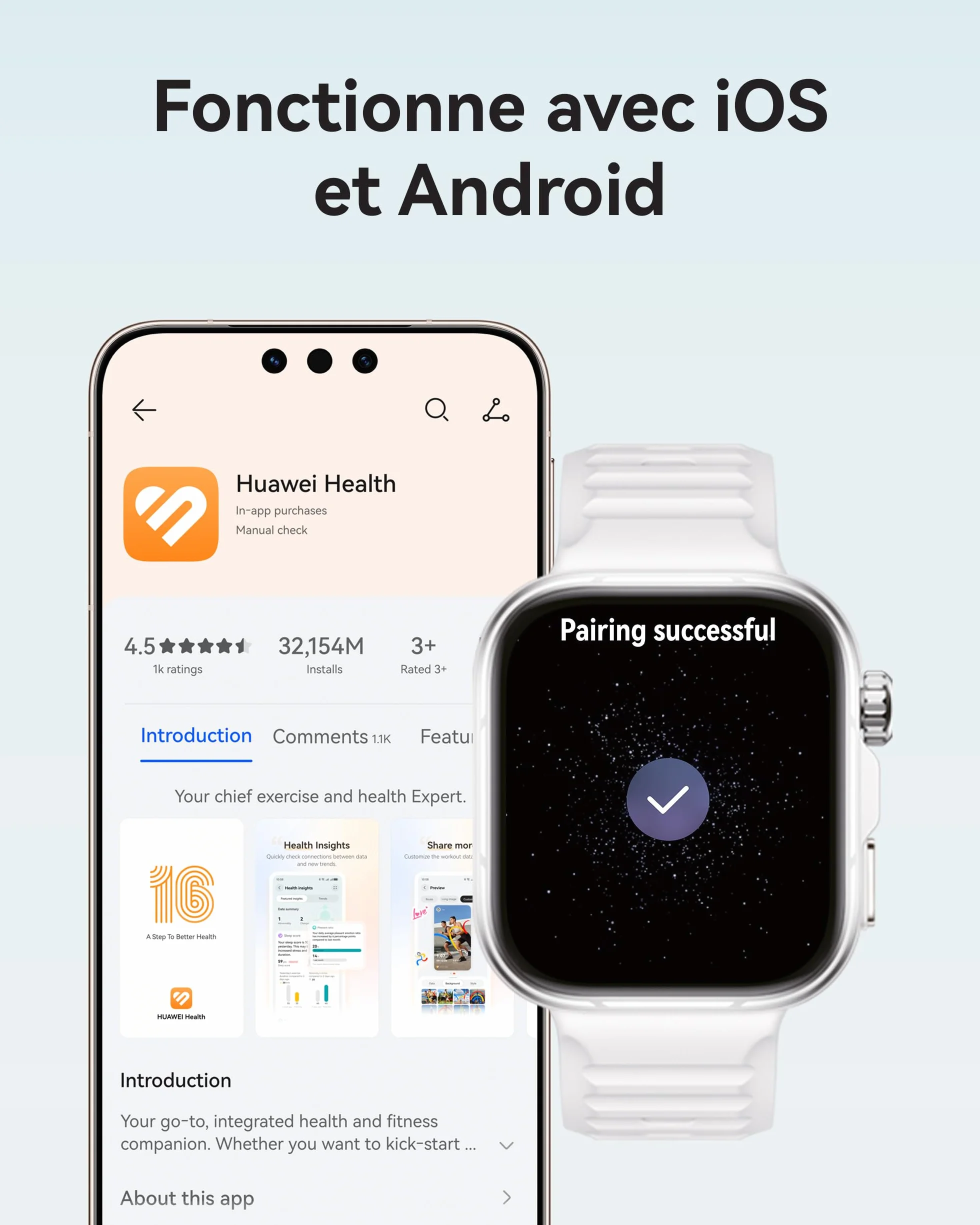 HUAWEI Watch FIT 5 Pro Montre connectée GPS ECG Écran AMOLED 1,92'' Verre Saphir Résistance à l'eau 5 ATM NFC Orange