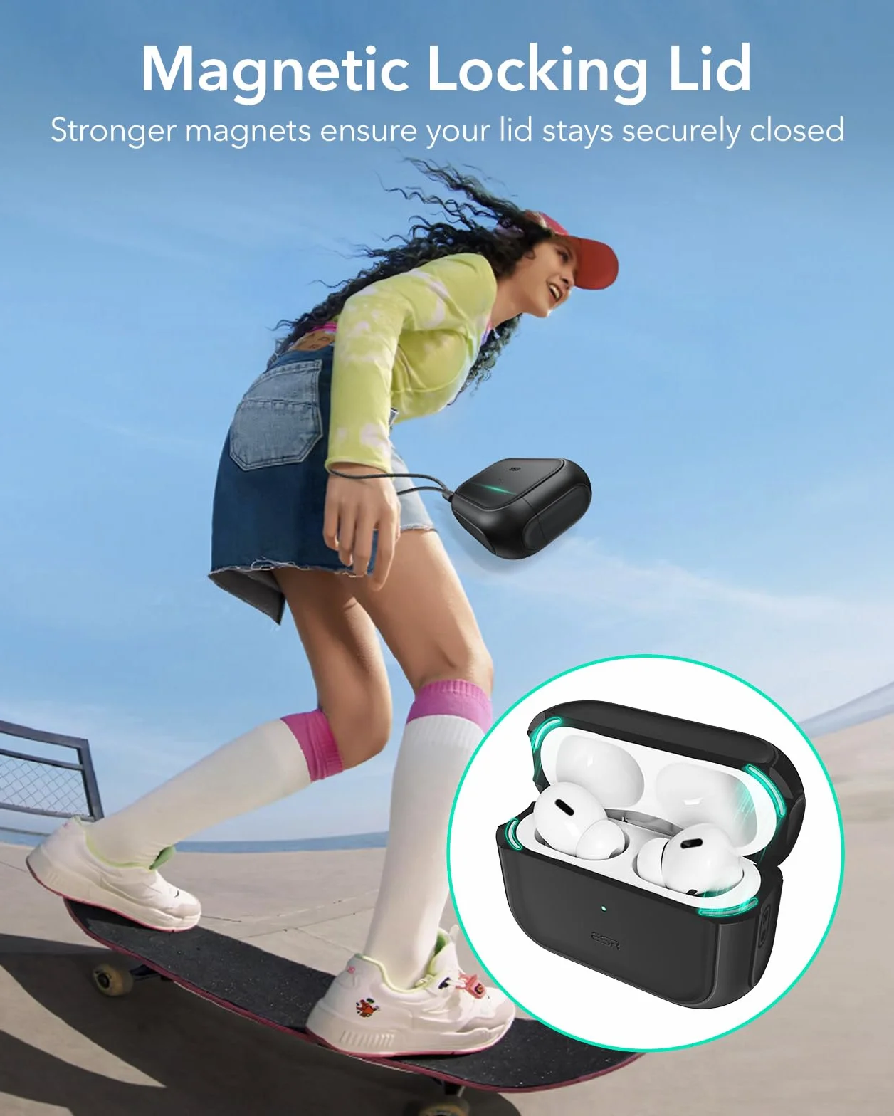 ESR Coque pour AirPods Pro 2/1, Compatible MagSafe, Protection Hybride, Noir