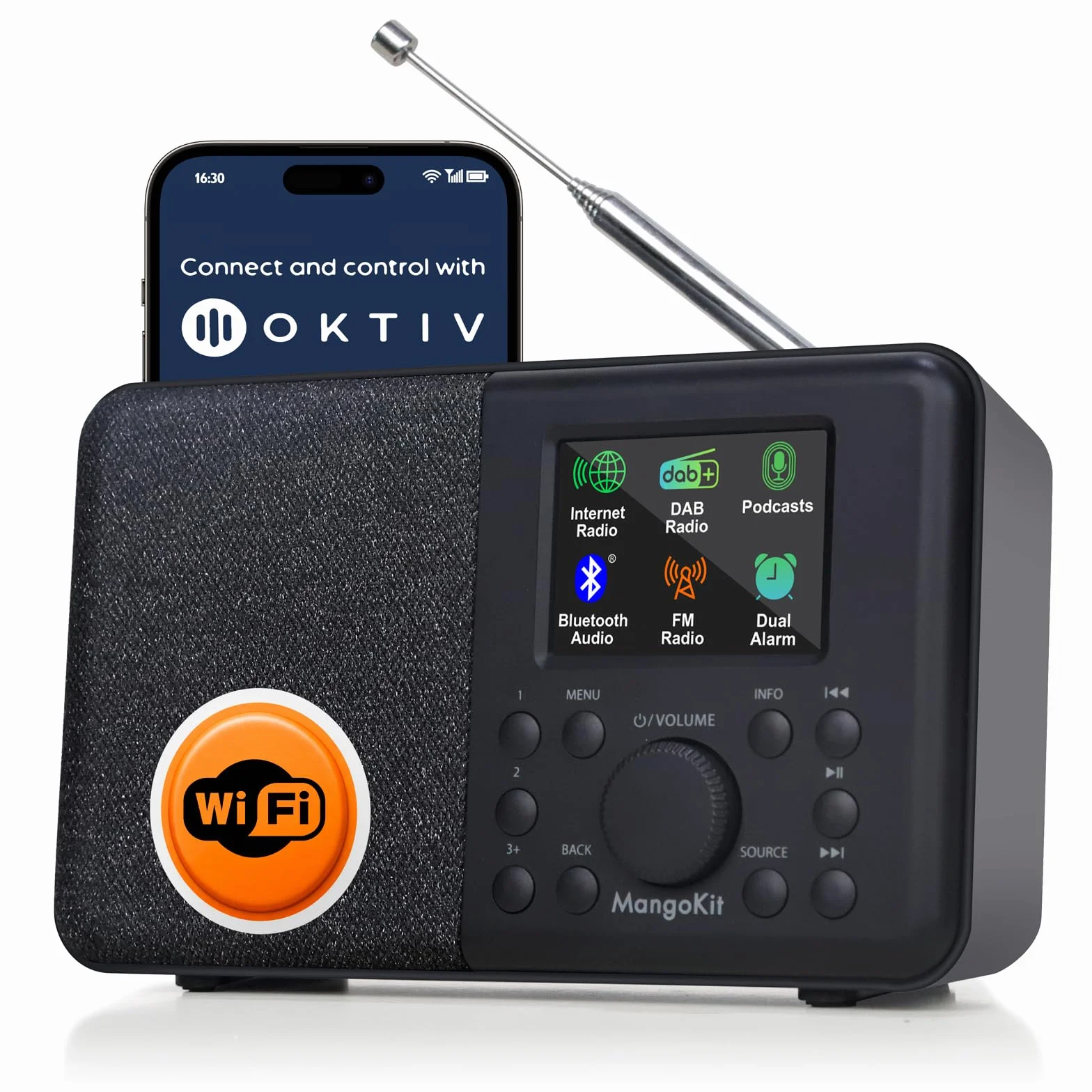 Radio Internet DAB/DAB+ WiFi avec Bluetooth FM Double Alarme Cuisine Noir