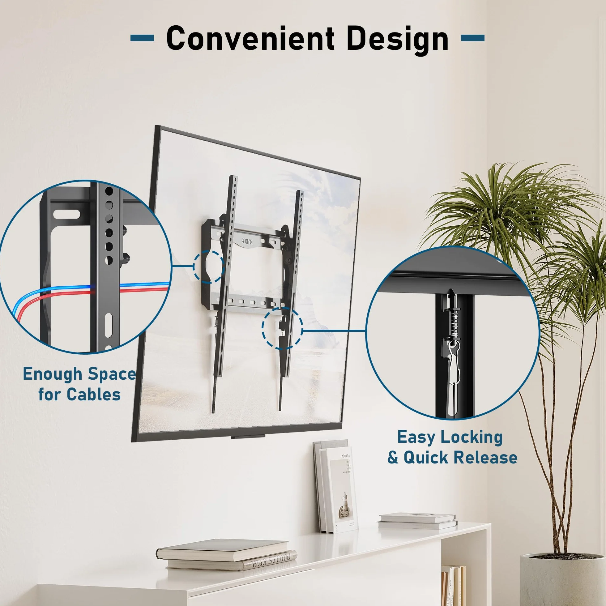 BONTEC Support Mural TV Universel Inclinable pour Écrans LCD/LED/OLED 26-65 Pouces, Fixation VESA 400x400mm, Support TV jusqu'à 55kg, Inclinaison 10°, Design Ultra-Slim avec Niveau à Bulle Inclus