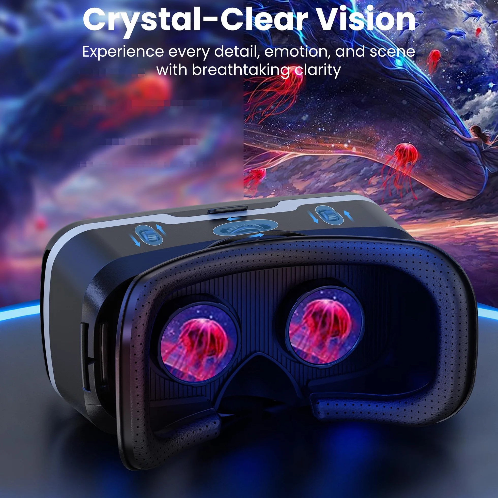 XWP Casque VR 3D, Lunettes de Réalité Virtuelle HD Anti-Bleu pour Téléphone 4,7-6,8"