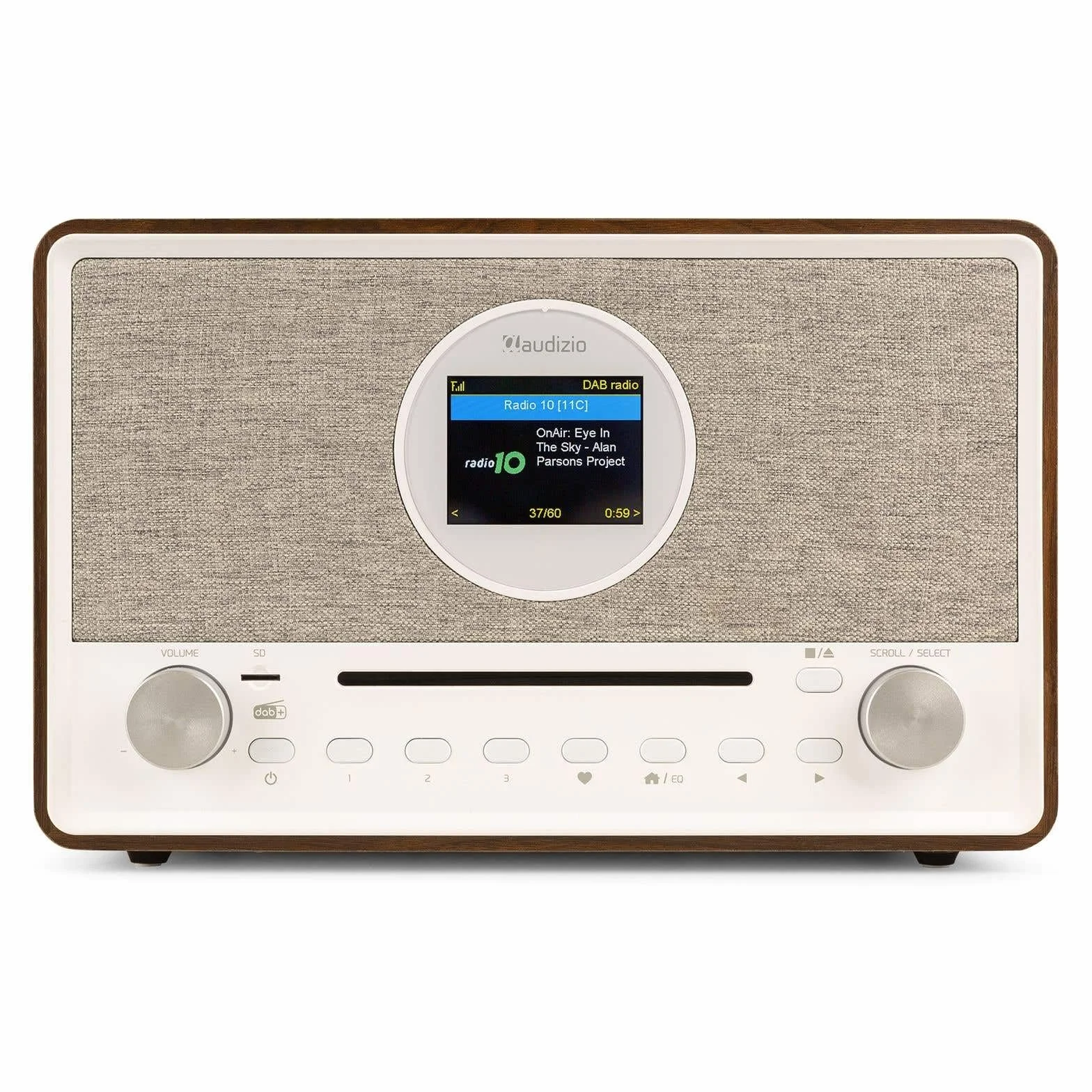 Audizio Lucca Radio Dab+ Internet Wi-FI 60W - Bois, Écran LCD 2,8", Bluetooth 5.0, CD, Deux Haut-Parleurs, Sortie Casque, Télécommande Incluse, Idéale pour Écouter la Radio à la Maison