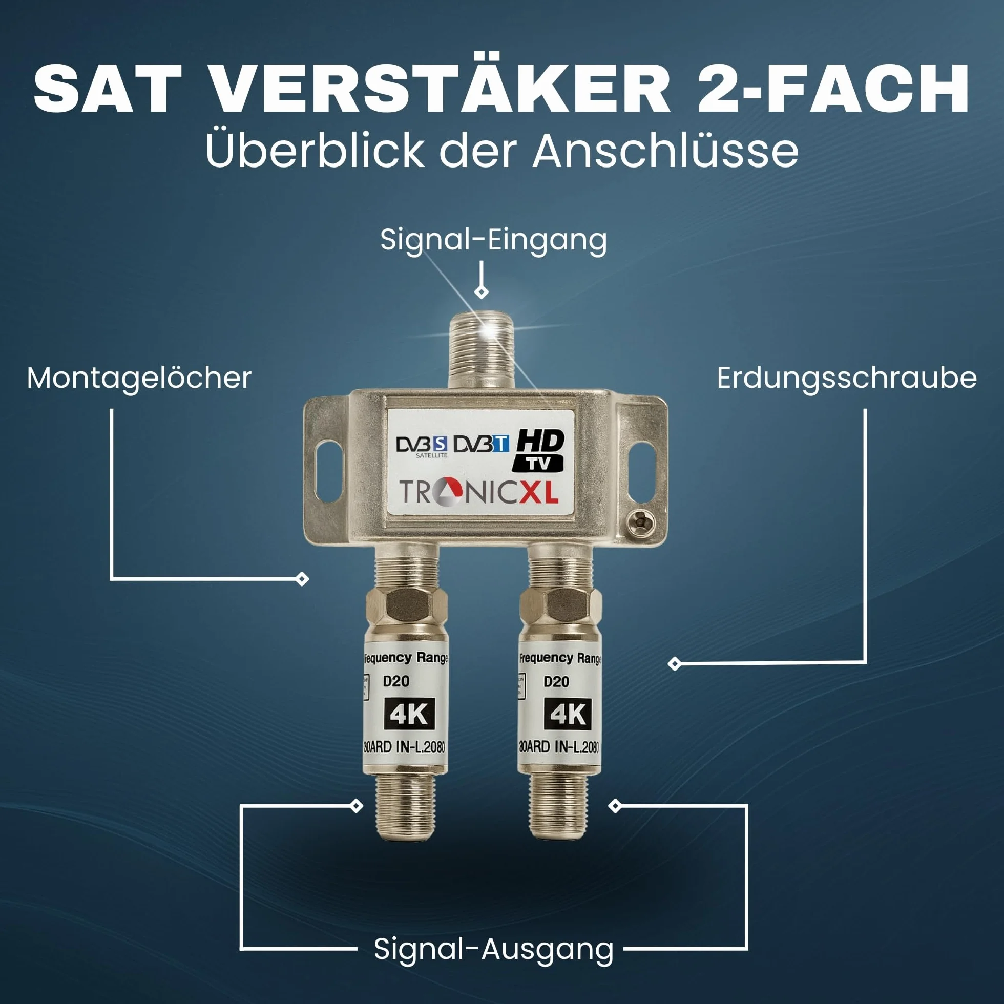 TronicXL Répartiteur satellite 2 voies 40 dB I Répartiteur d'antenne DVB-S2 DVB-T2 souple avec amplificateur pour amplificateur de signal HDTV 3D 4K pour une bonne réception