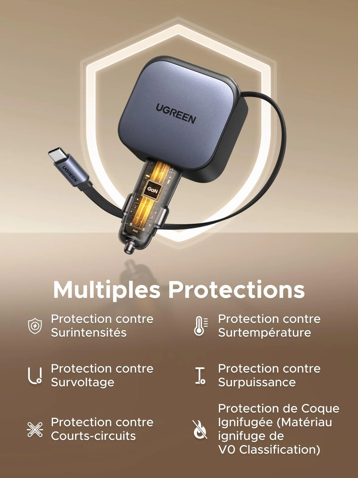 UGREEN Nexode 60W Chargeur Allume Cigare USB C Rétractable PPS PD QC 3.0 Chargeur Voiture Charge Rapide Compact Compatible avec iPhone 17 Pro Max Air 16 15 14 13 12 Galaxy S26 Ultra S25 iPad Pro Air