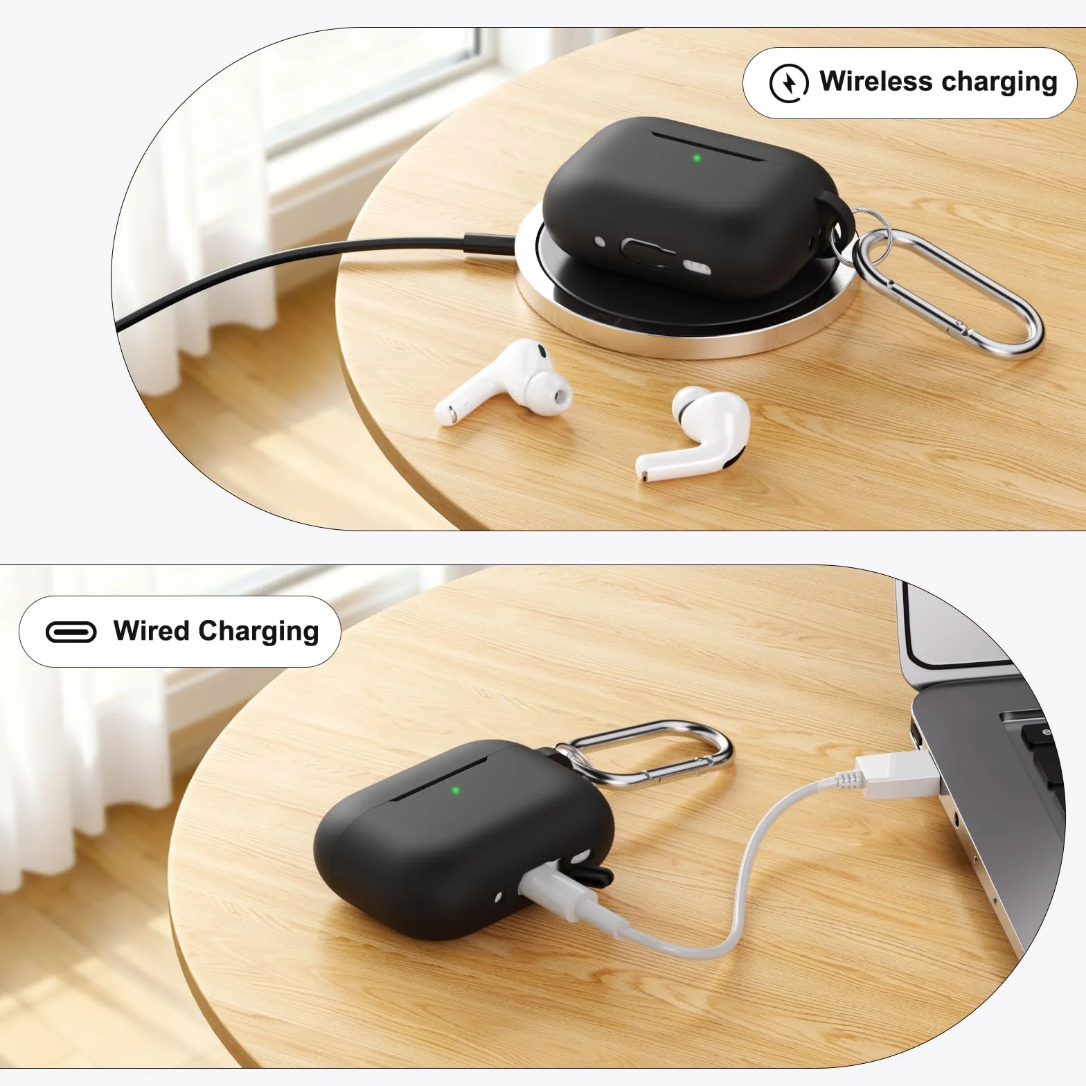 Coque silicone AirPods Pro 3 (2025) protection antichoc avec brosse nettoyage et mousqueton - Noir