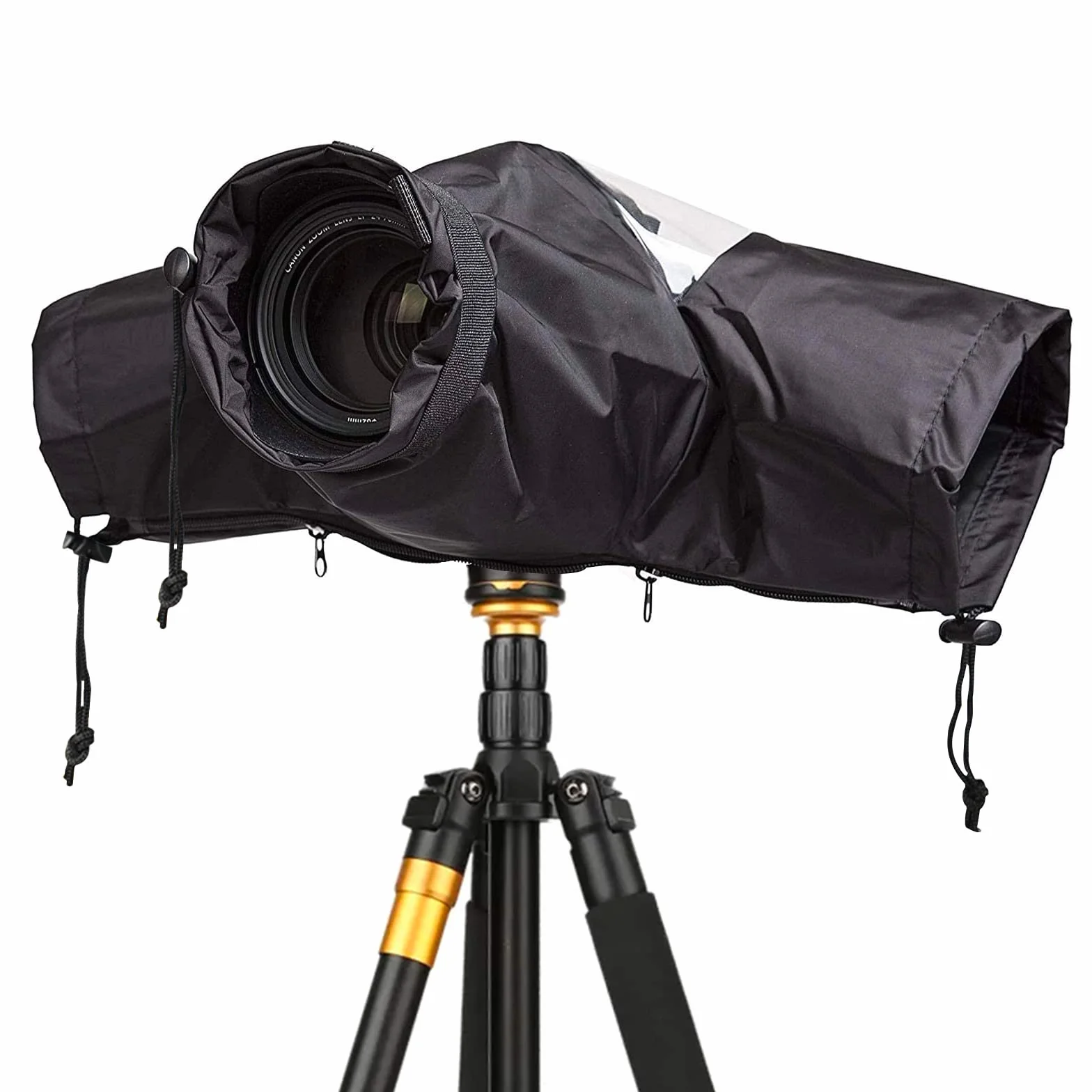 Protection Pluie Appareil Photo, Housse de Pluie pour Appareil Photo avec Fenêtre Transparente et Double Fermeture Éclair, Extérieur PVC, pour Reflex et Hybrides, Objectif Jusqu’à 22 cm