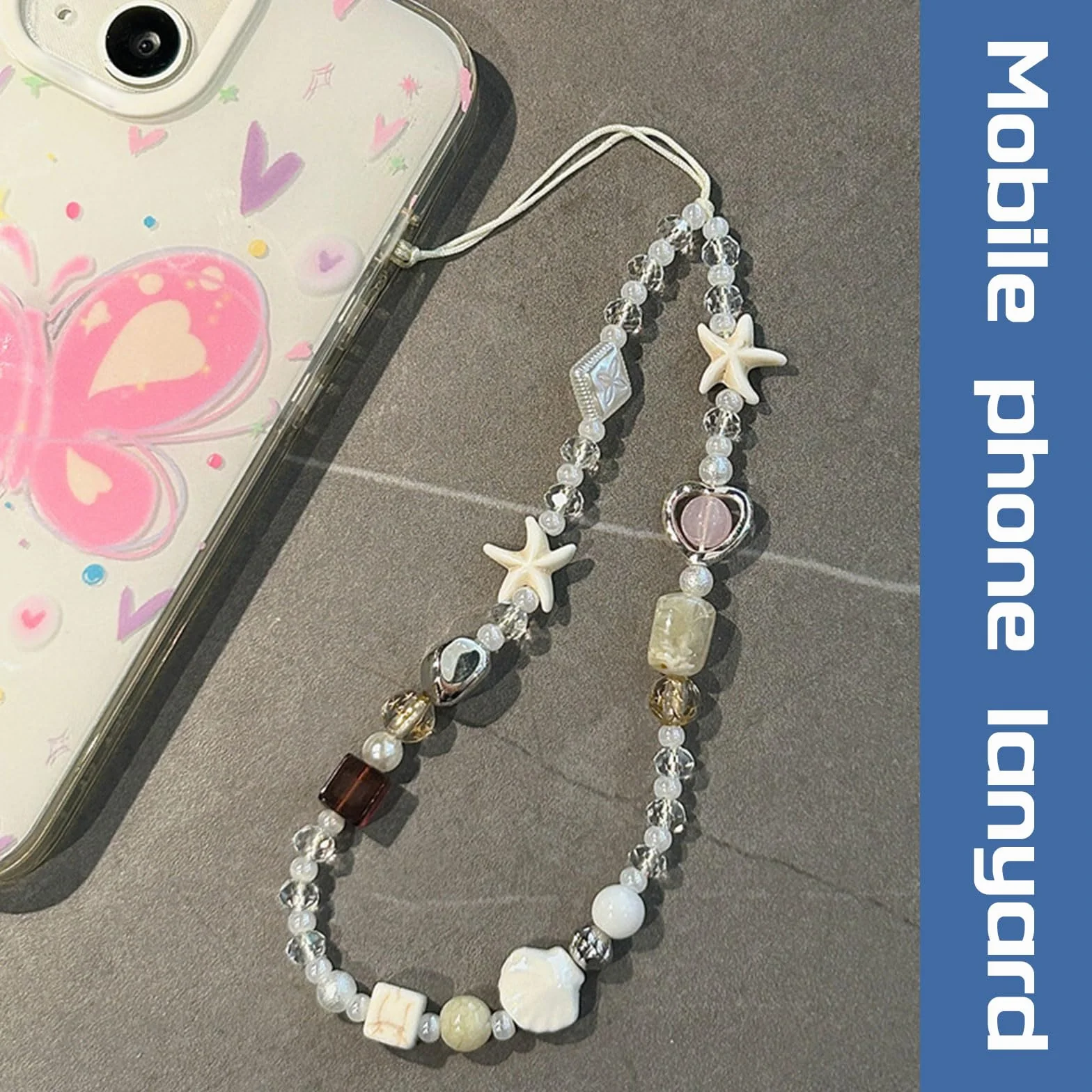 Strap pour téléphone Portable, Dragonne de Caméra, Collier de Perles, Accessoire Mignon, Pochette de Téléphone Universel pour iPhone 17 Pro Max