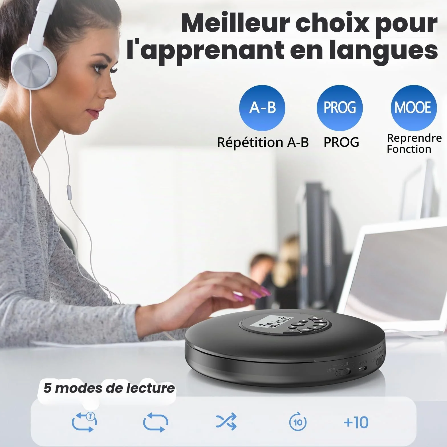 Lecteur CD Portable Arafuna avec Protection Anti-Saut, Casque Inclus