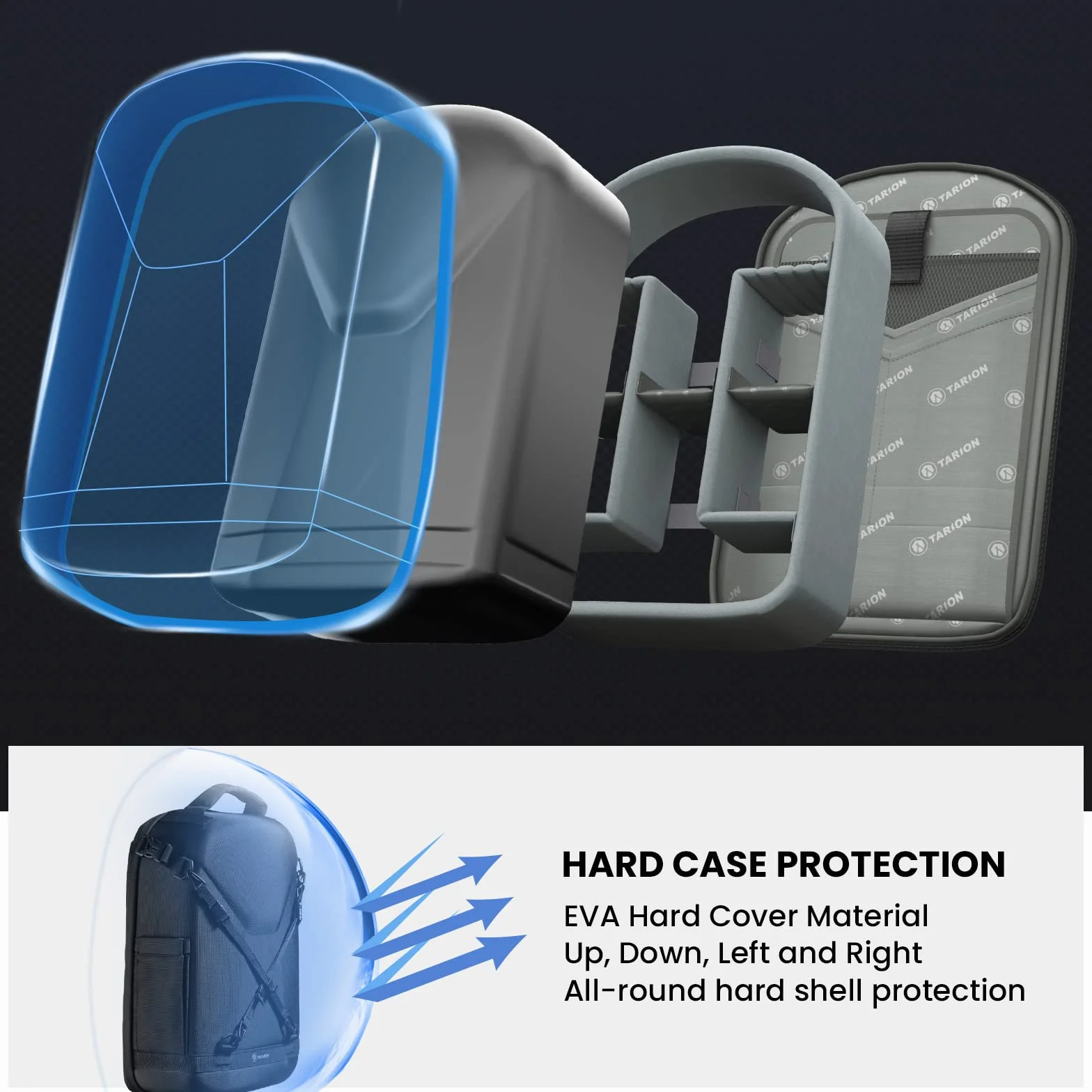 TARION sac à dos pour appareil photo étui pour appareil photo avec coque rigide antichoc résistant à l'eau et à l'abrasion sac pour appareil photo avec compartiment pour ordinateur portable
