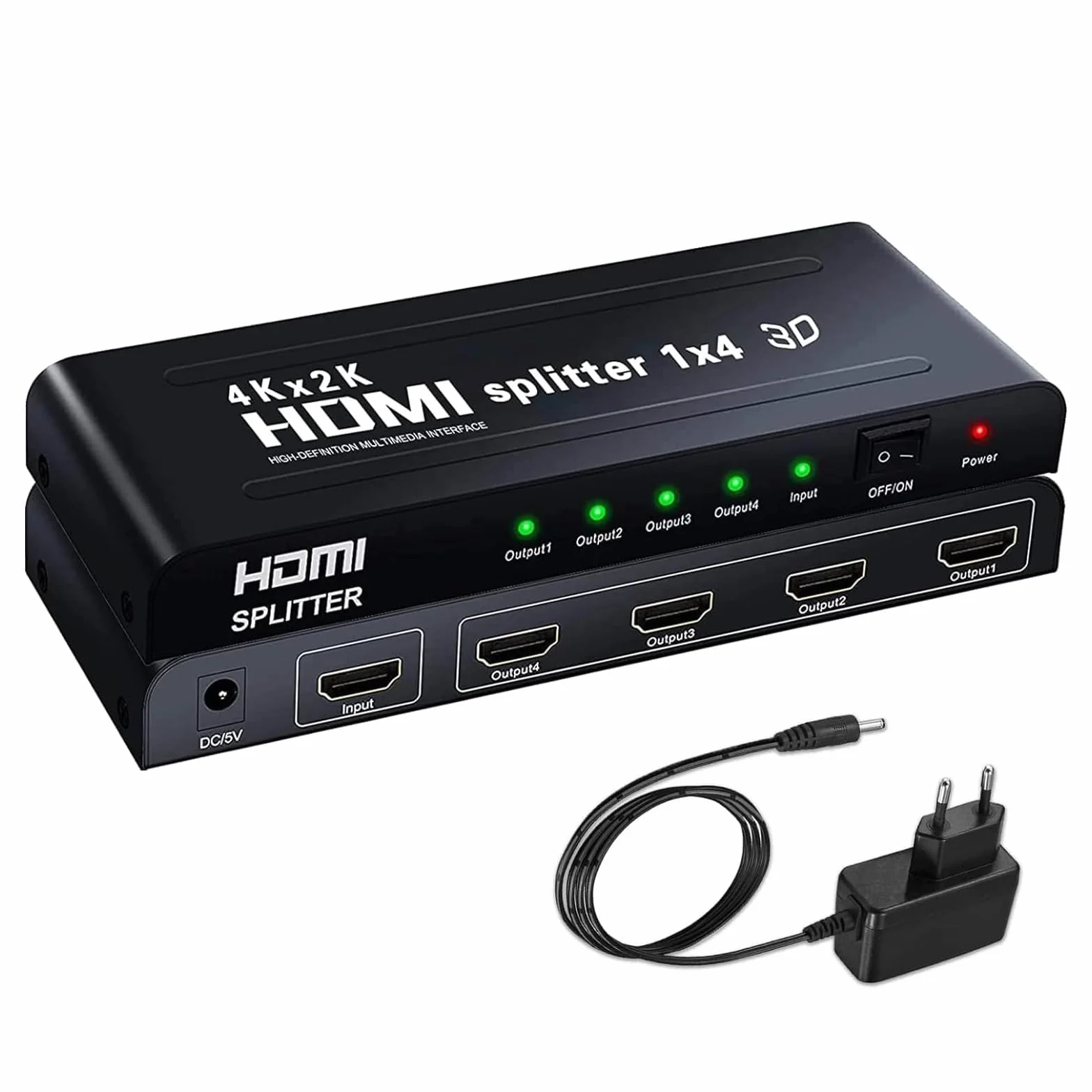 1x4 Splitter HDMI,Ozvavzk Répartiteur HDMI 3D 1 Entrée 4 Sorties Distributeur HDMI Soutien 4K Supporte PC Box HDTV DVD Multimédia Écran Projecteur