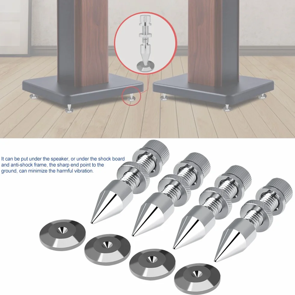 Topiky Pointes de Haut-Parleur, 4 Pcs/Paquet Cuivre Pur Haut-Parleur Spike Feet Pads Pointes d'isolation Chaussures de Protection Antichoc avec 4 Bases pour Haut-parleurs HiFi ou Cadre d'enceinte