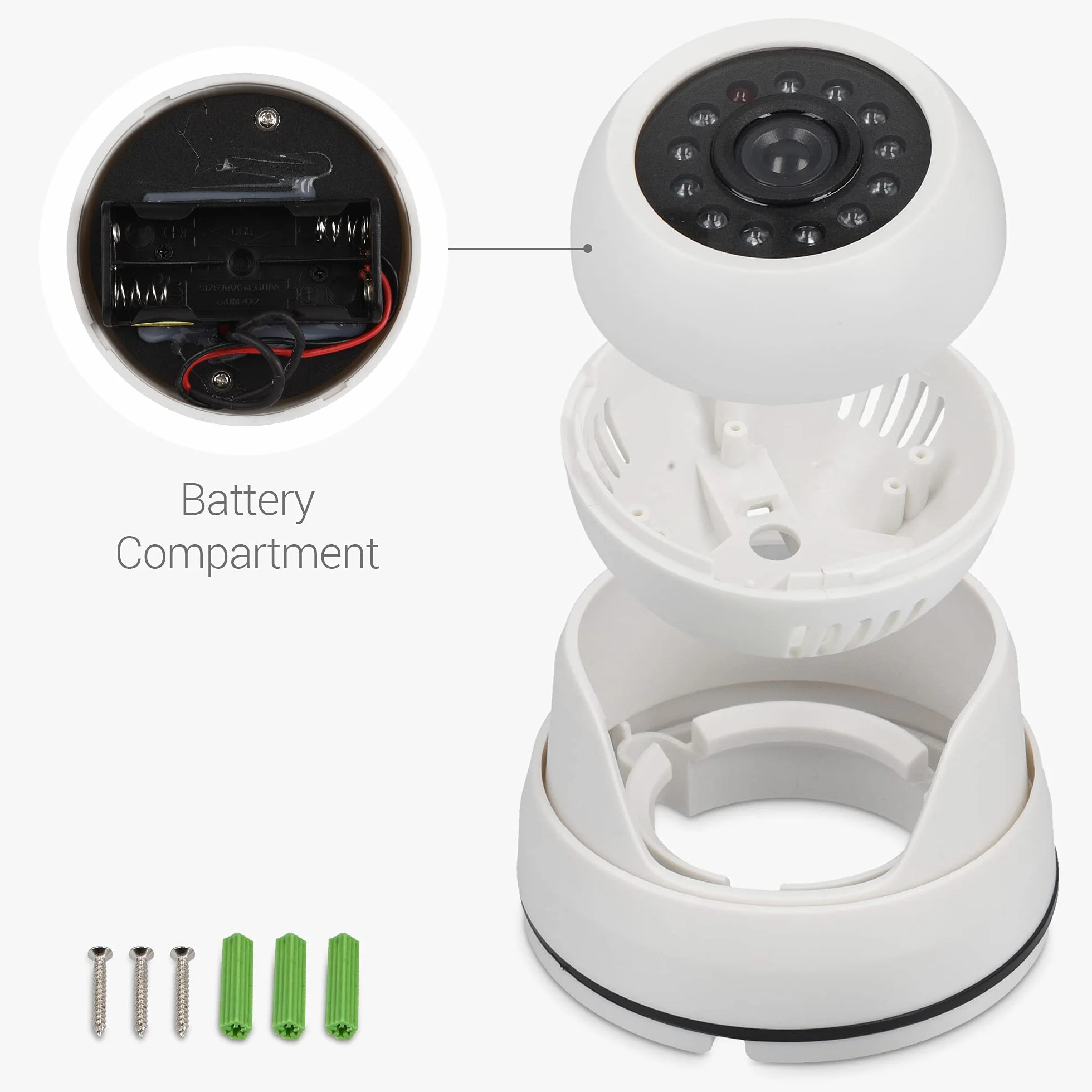 kwmobile Caméra de Surveillance Factice - Lot 2X Fausse Caméra CCTV avec LED Sécurité Maison ou Magasin - Dôme Dissuasif pour Intérieur, 1080p - Blanc