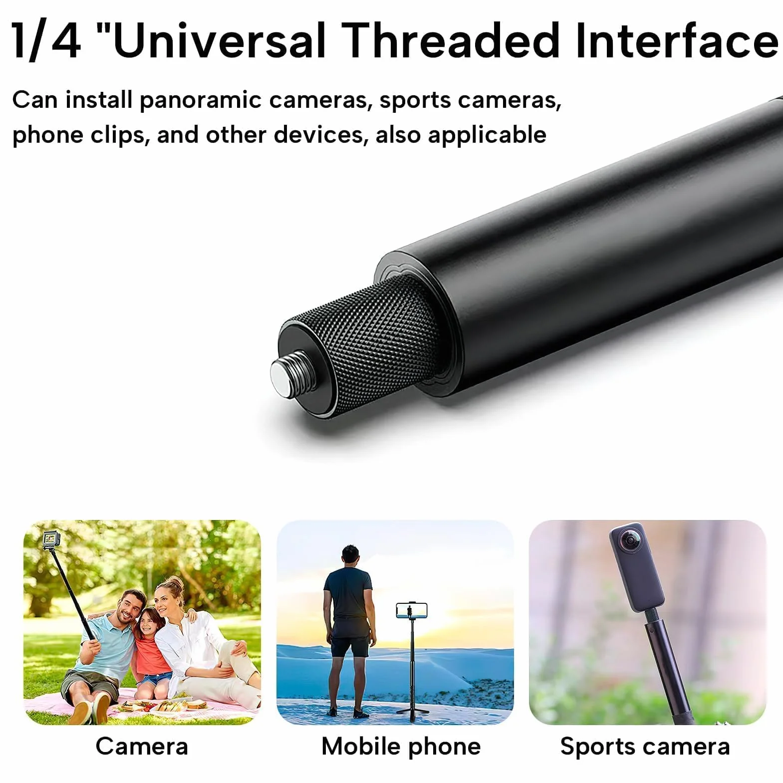 120CM Perche à Selfie Invisible pour Insta X3 X4 RS, Support de Selfie Invisible en Aluminium, Tige Télescopique pour Caméras d'action et Microphone