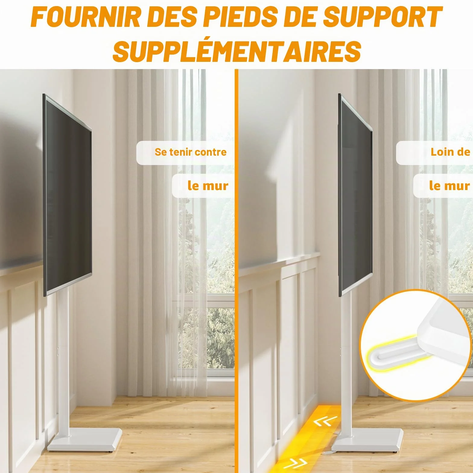 TVON Support TV au Sol pour Téléviseurs de 32 à 60 Pouces, Support TV Haut avec Pieds de Support, Support TVs d'angle Slim, Hauteur Réglable, Pivotant, Max VESA 400x400mm jusqu'à 40kg