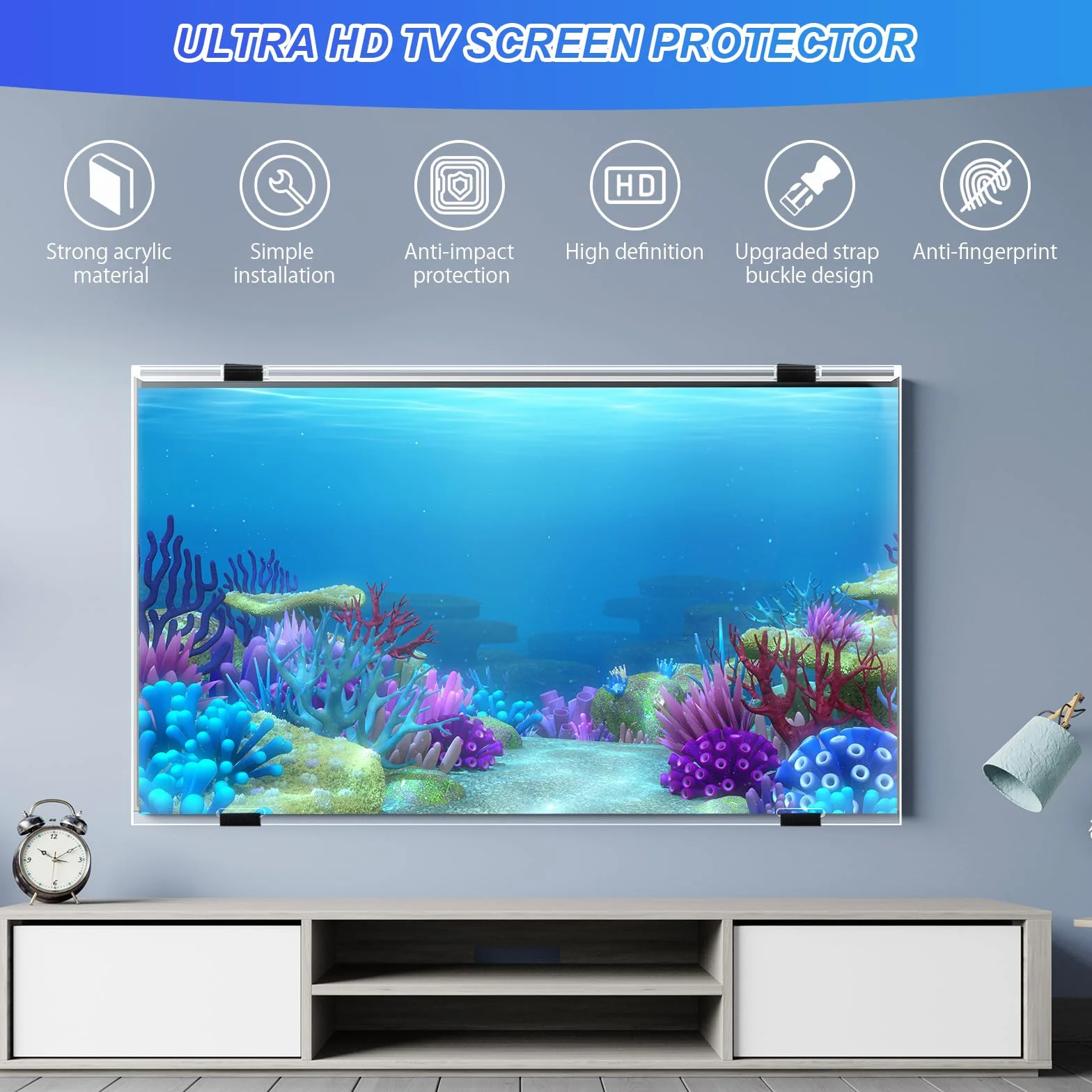 Qoosea Protecteur d'écran TV 55 Pouces HD Transparent Acrylique Anti-Rayures pour Téléviseur Support Unique/Double