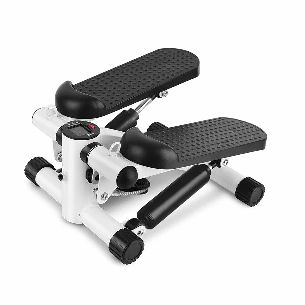 Hobby Tech Mini Stepper Fitness avec Ecran Digital LCD Indicateur Calories Minuteur Répétitions 2 Sangles Extensibles Noir et Blanc